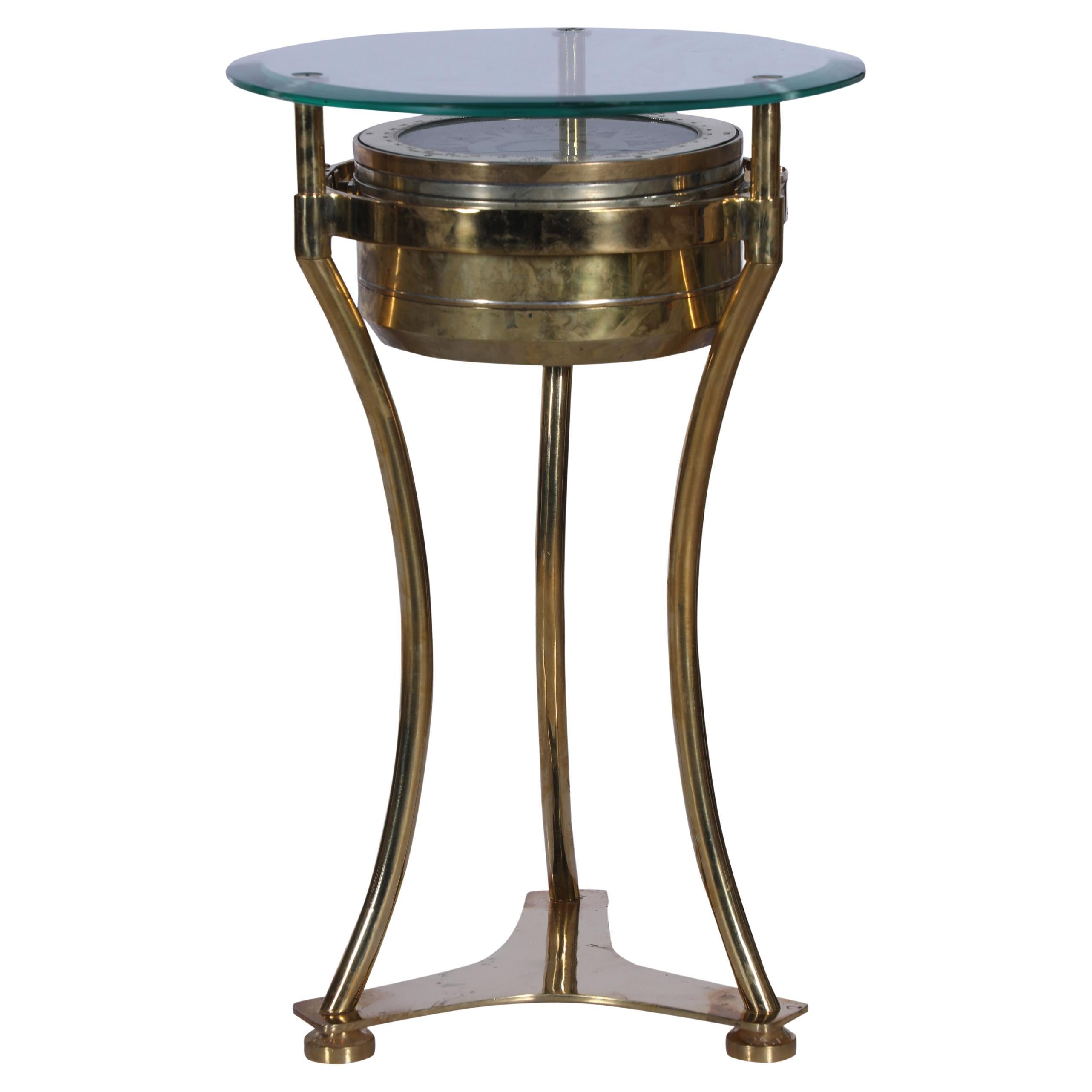Brass Ship's Compass, Converted to Side Table, English, 1970s
