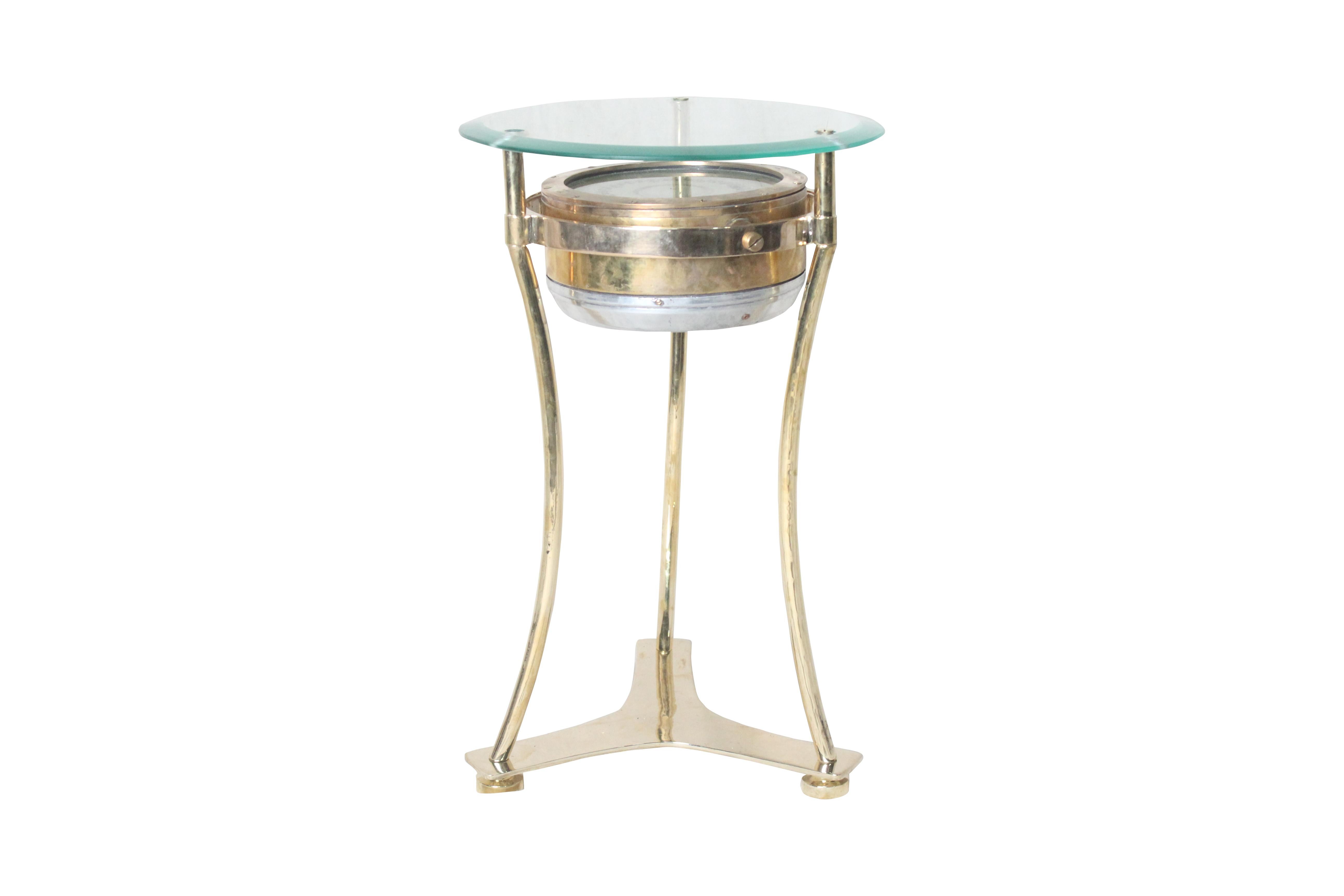 English Brass Ship's Compass Converted to Side Table, Designer Deborah Lockhart Phillips For Sale