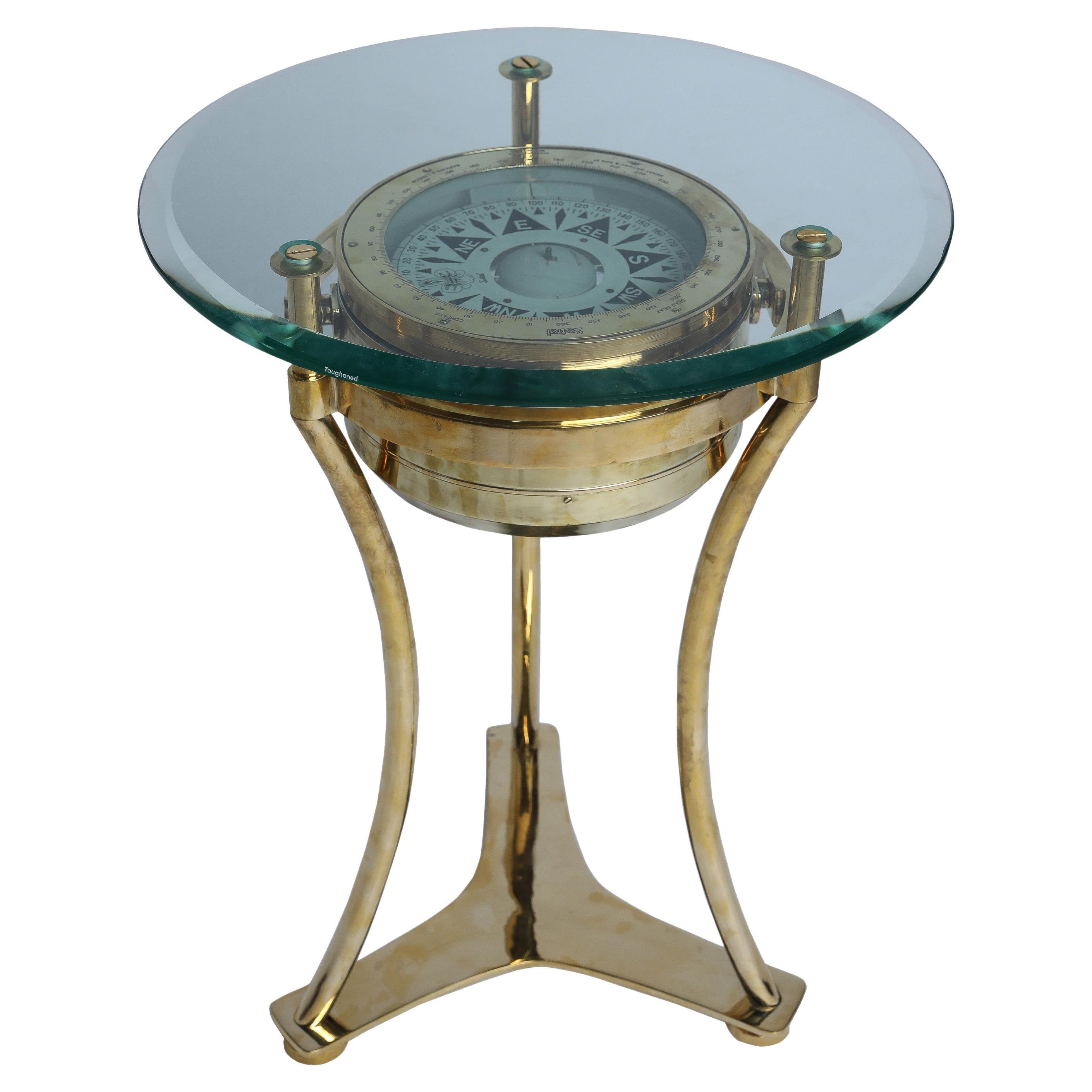 Brass Ship's Compass Converted to Side Table, Designer Deborah Lockhart Phillips For Sale
