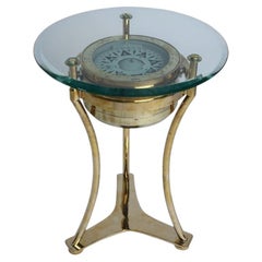 Brass Ship's Compass Converted to Side Table, Designer Deborah Lockhart Phillips
