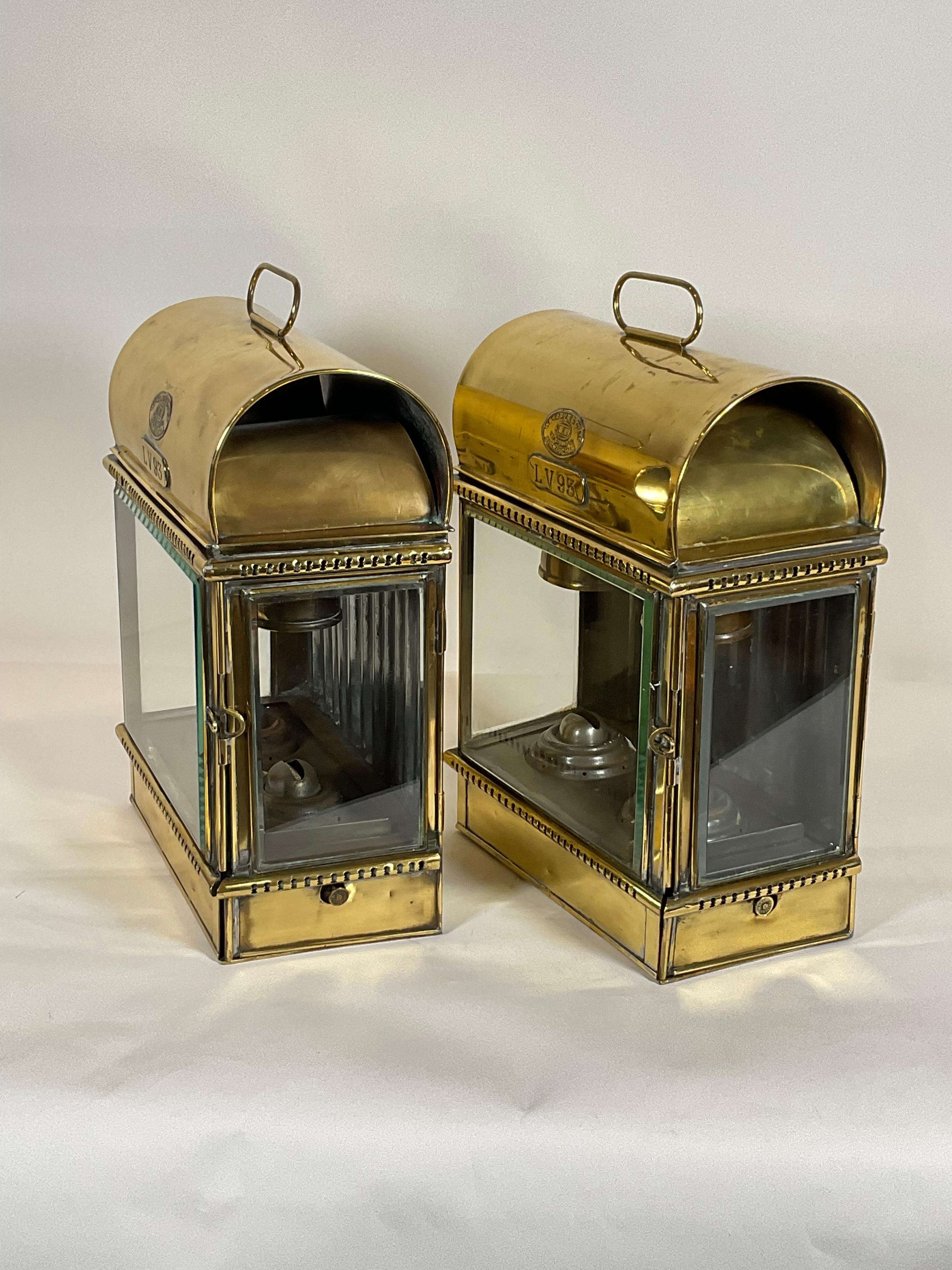 Brass Ship’s Lanterns from English Lightship LV 93 For Sale 1