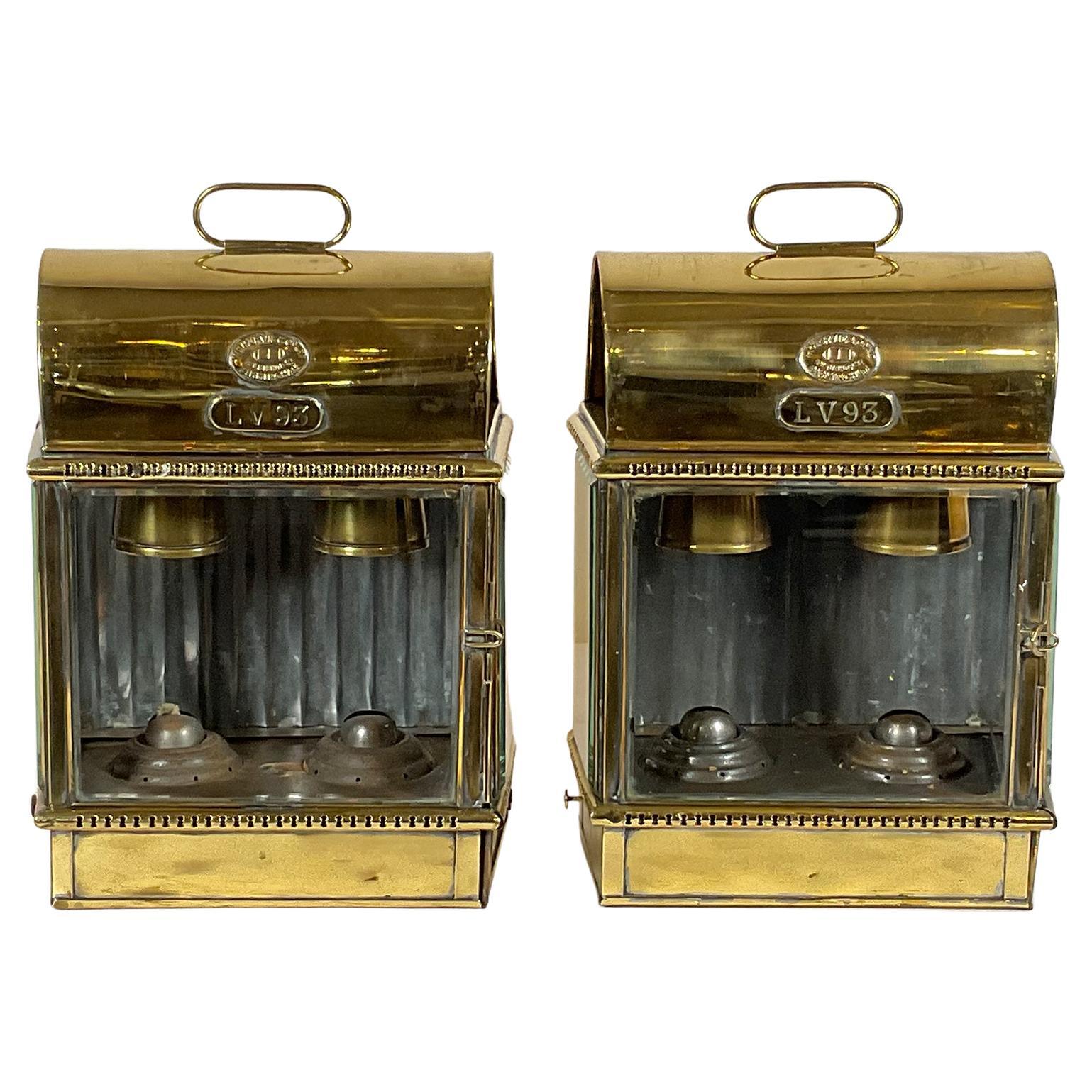 Brass Ship’s Lanterns from English Lightship LV 93 For Sale