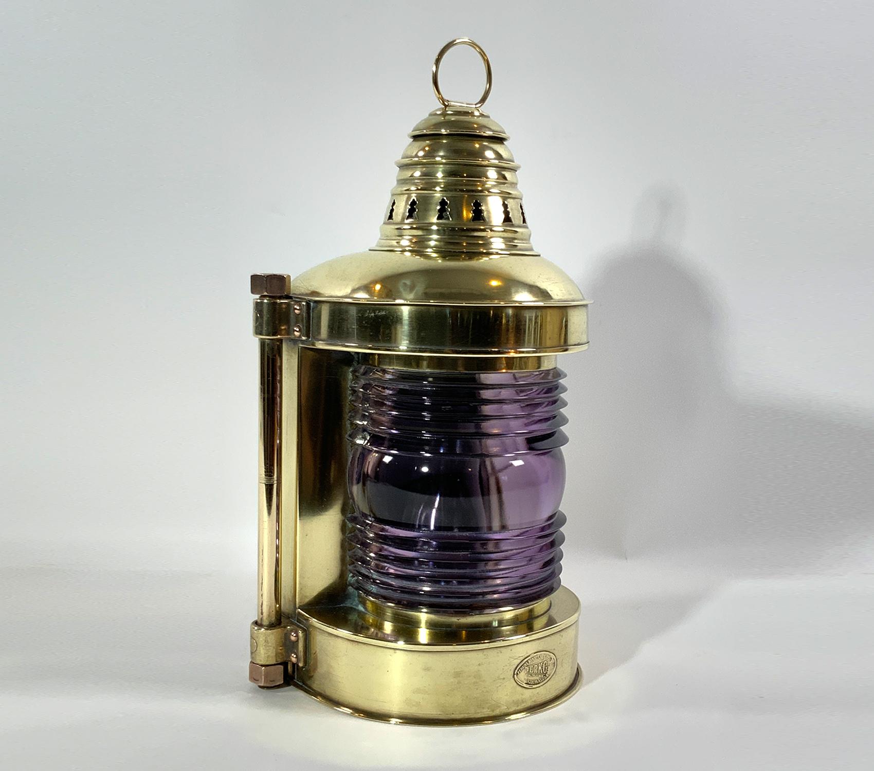 Late 19th Century Brass Ships Masthead Lantern with Lavender Lens For Sale