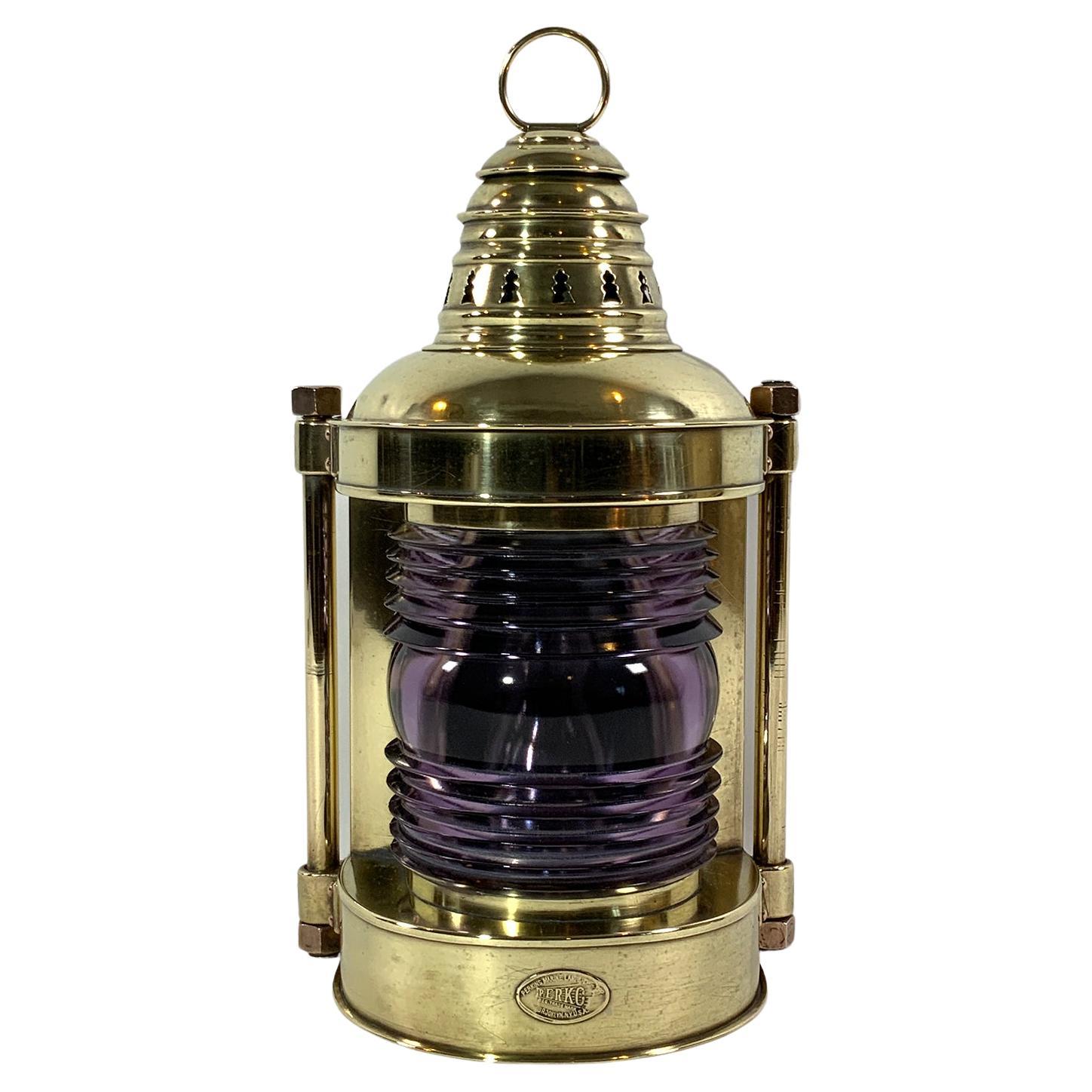 Brass Ships Masthead Lantern with Lavender Lens For Sale