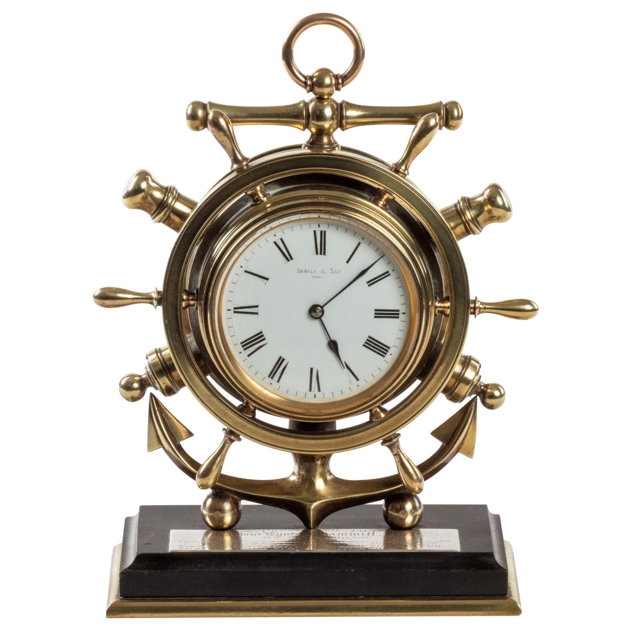 Brass Ship’s Novelty Clock Presented to Captain Tynte F Hammill RN