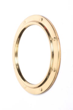 Brass Ship's Porthole Style Wall Circular Mirror, England C.1960