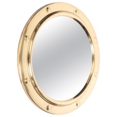 Brass Ship's Porthole Style Wall Circular Mirror, England C.1960
