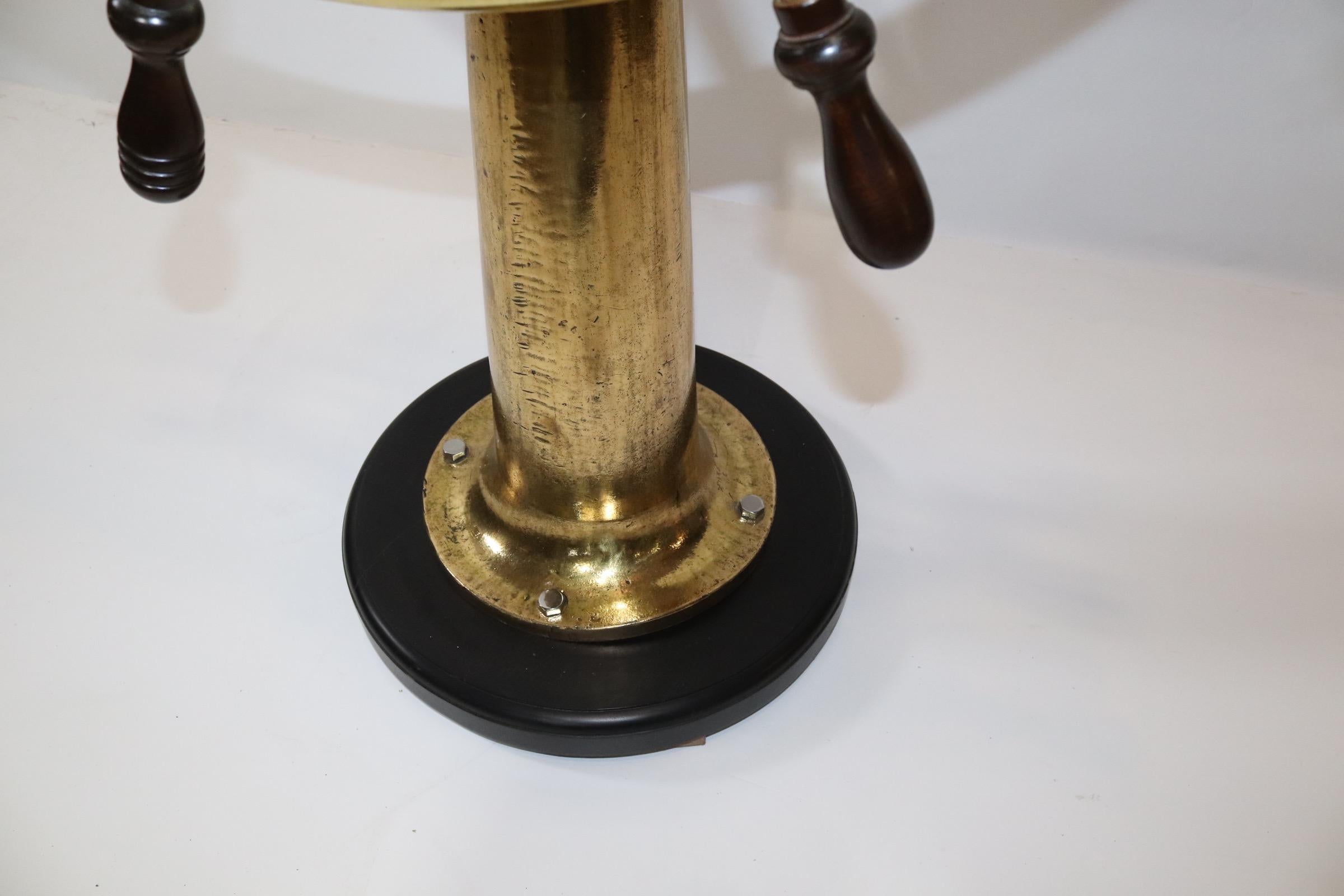 Late 19th Century Brass Ships Wheel on Pedestal