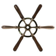 Brass Ships Wheel with Wood Handles