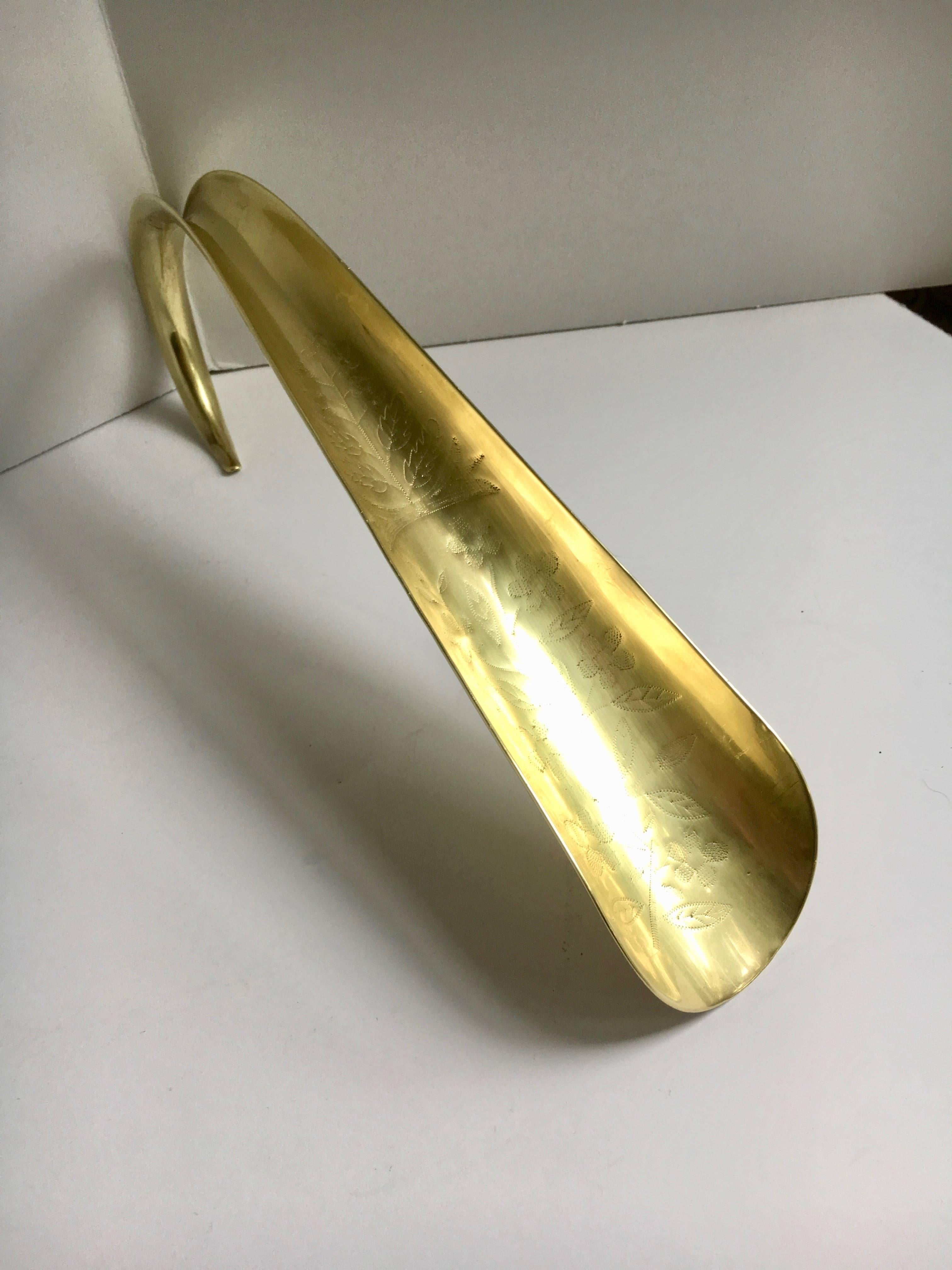 Hammered Brass Shoe Horn with Hand Applied Motif