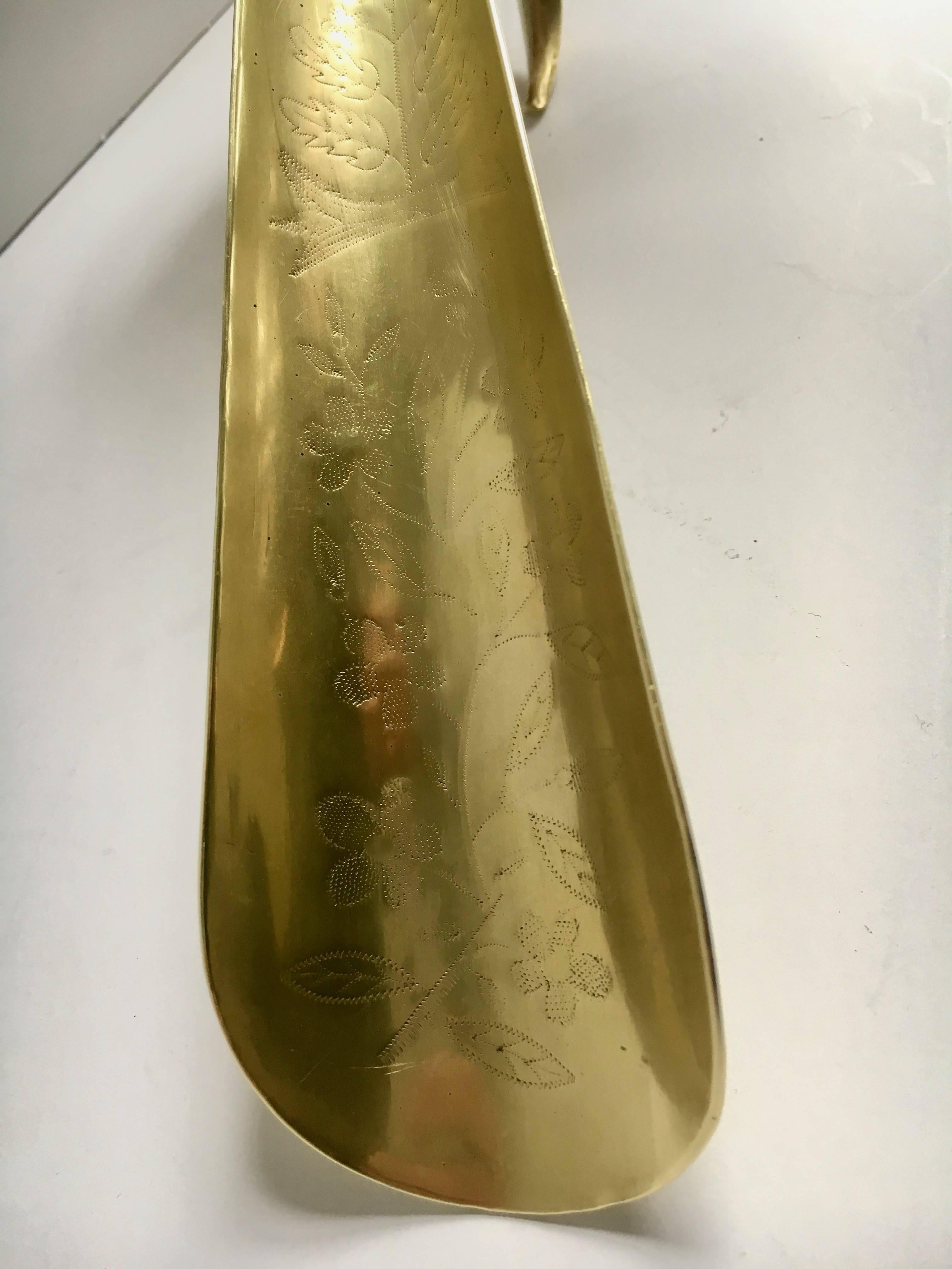 Brass Shoe Horn with Hand Applied Motif In Good Condition In Los Angeles, CA