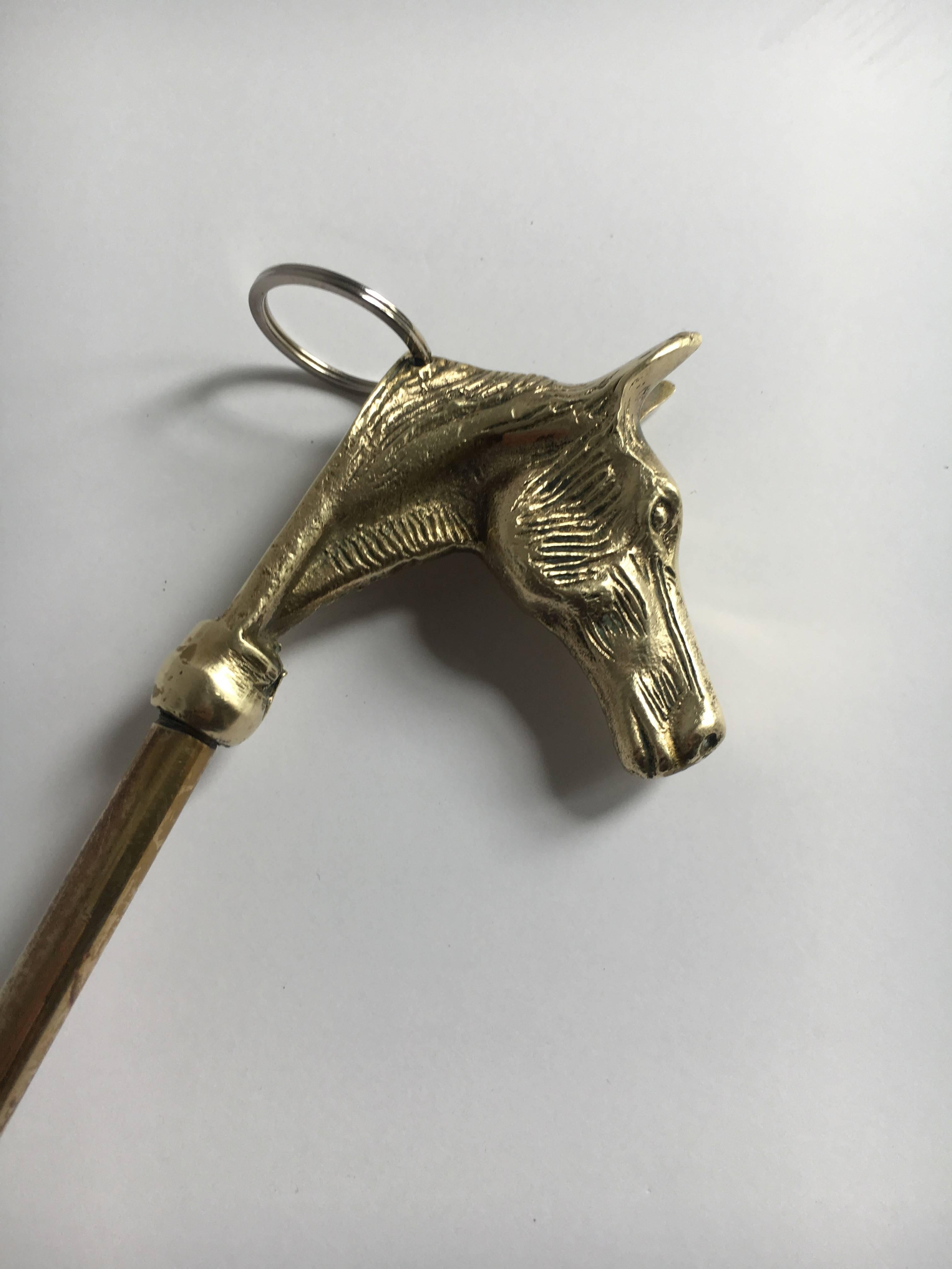 Mid-Century Modern Brass Shoe Horn with Horse Final Hook