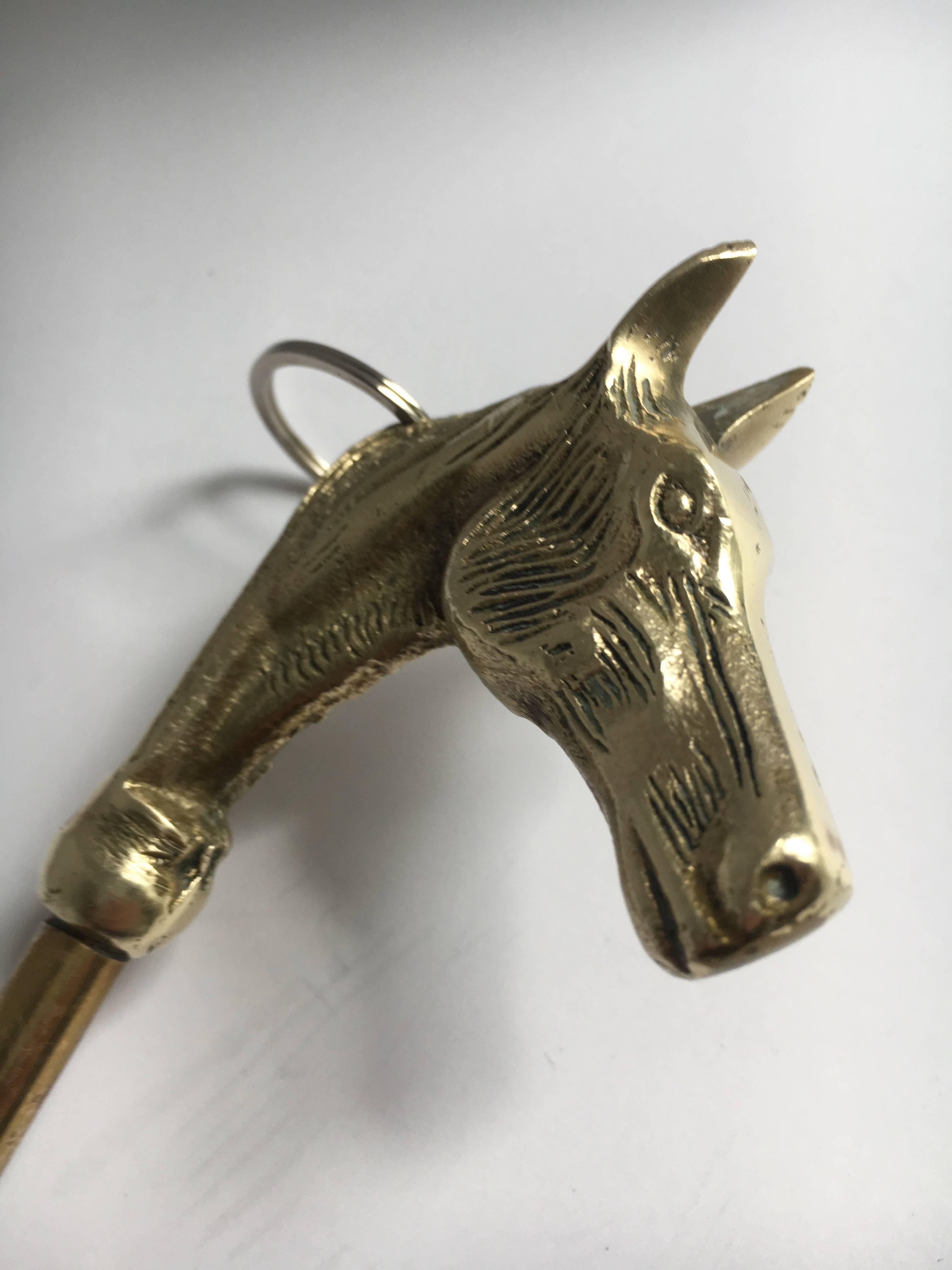 20th Century Brass Shoe Horn with Horse Final Hook