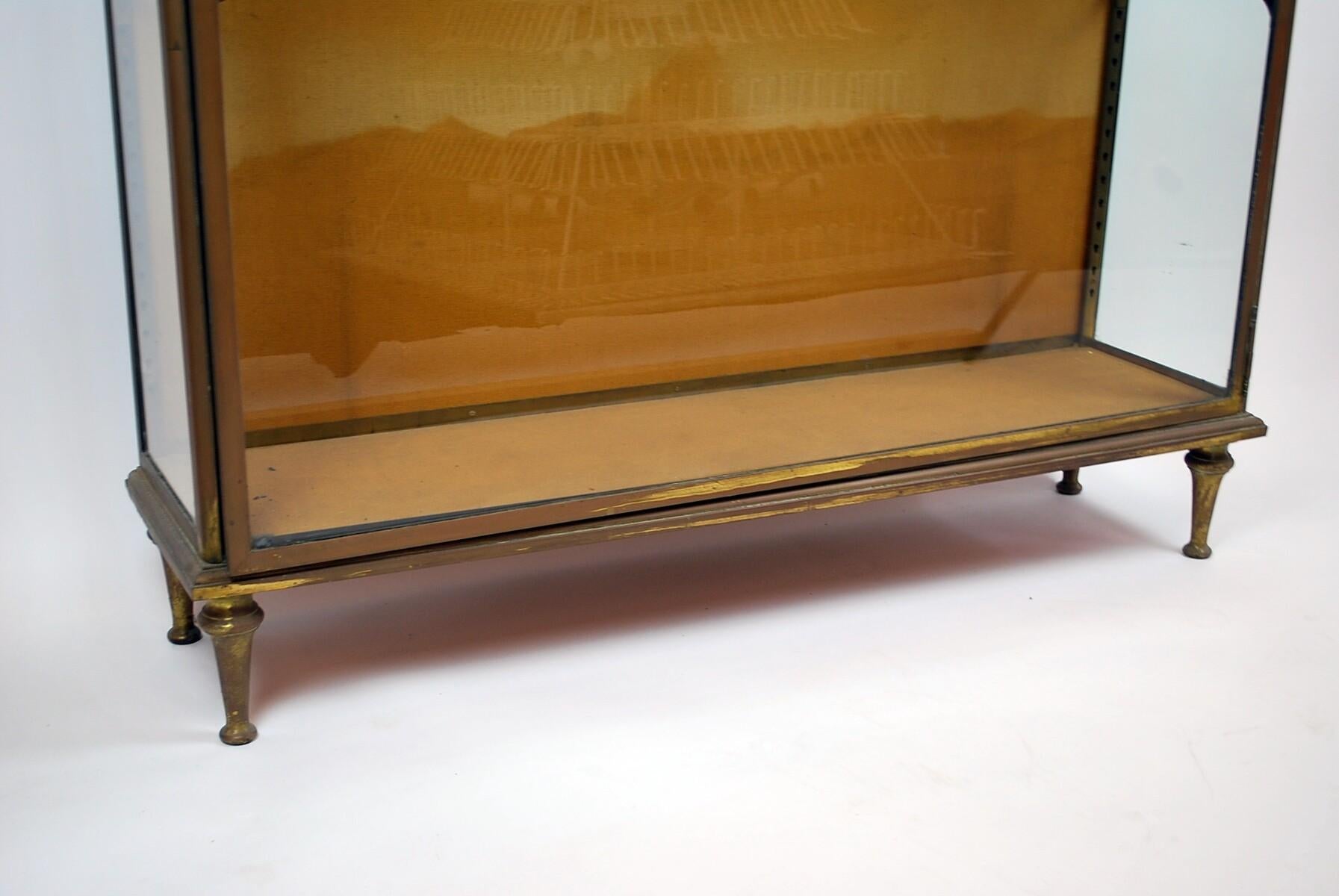 20th Century Brass Showcase, with 3 Glazed Sides