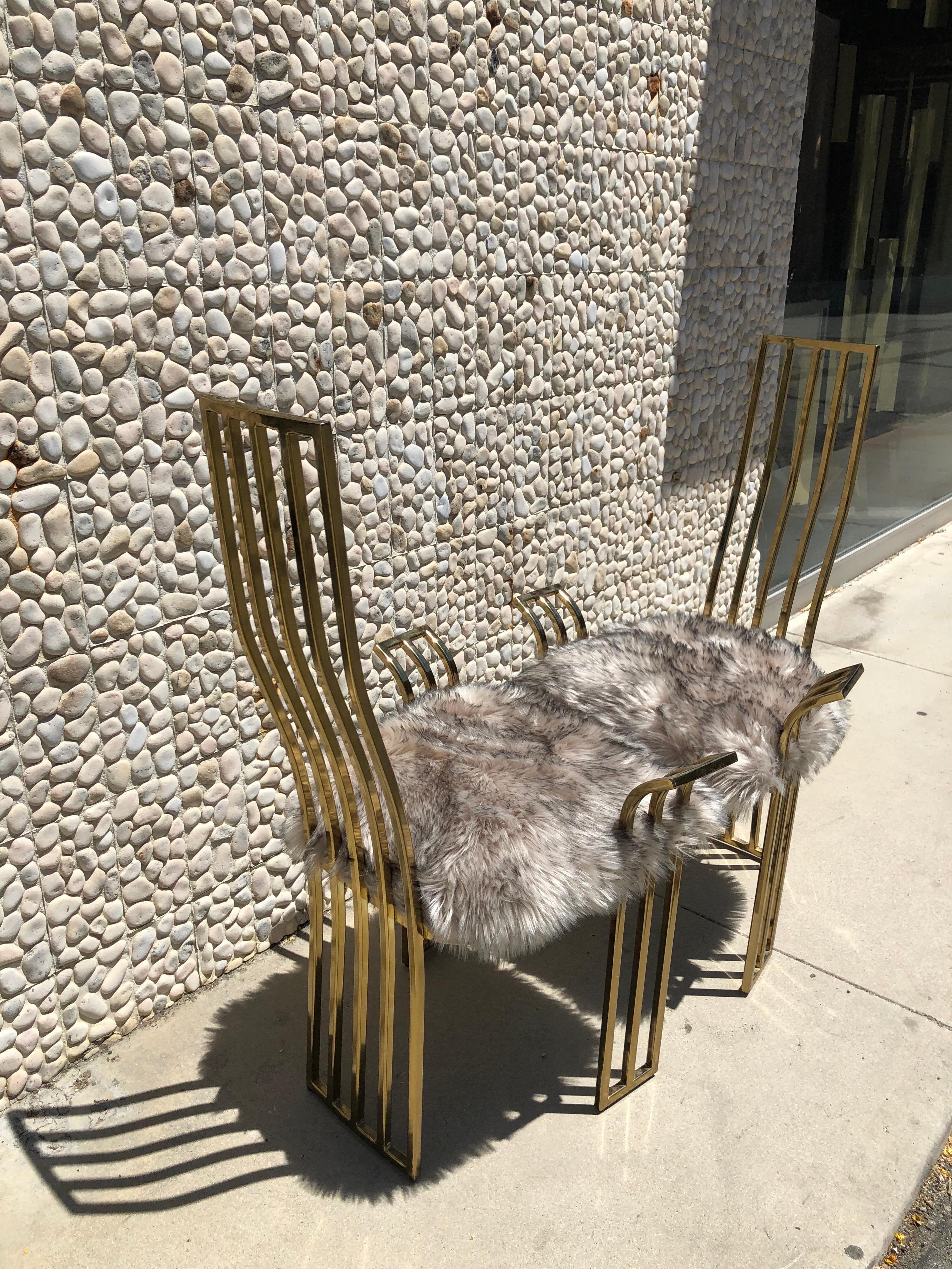 Pair of Modern Brass Chairs Attributed to Pierre Cardin In Good Condition In Palm Springs, CA