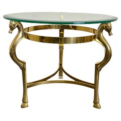 Brass Side Table Hoof Feet Horse Heads Base Glass Top