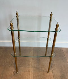 Brass Side Table with 2 Glass Shelves. French work, Maison Jansen Circa 1940