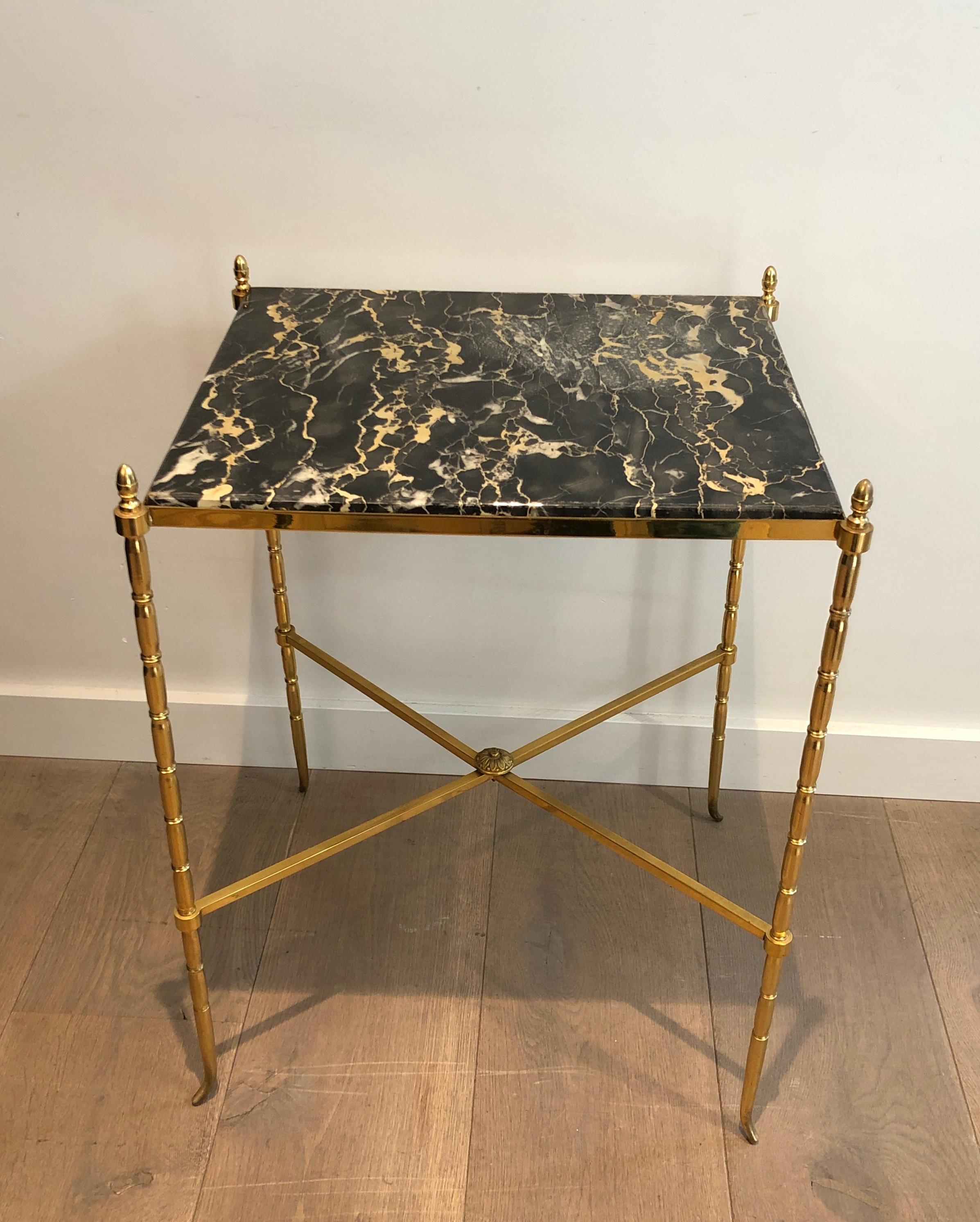 Brass Side Table with Black Marble, French Work by Maison Baguès, circa 1940 8