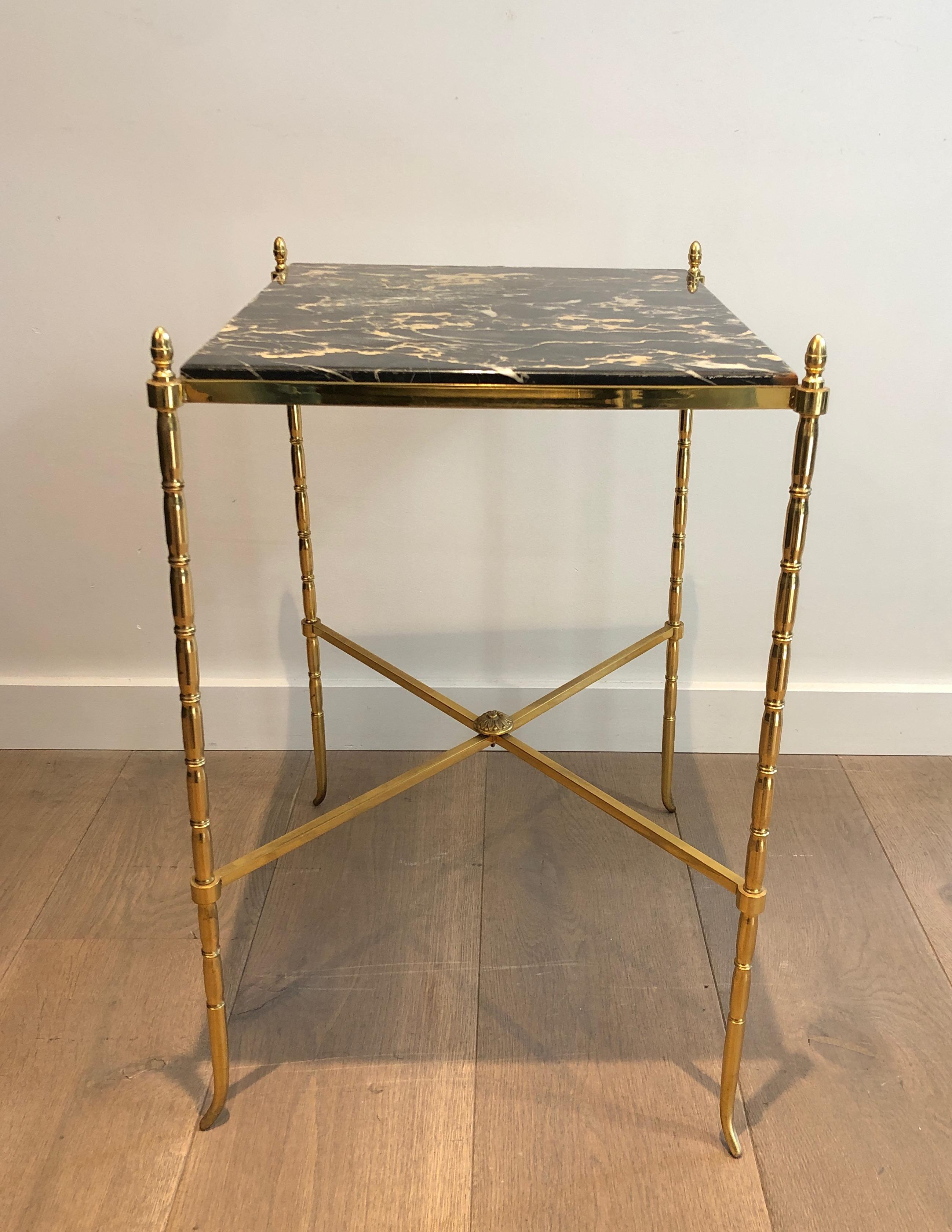 Brass Side Table with Black Marble, French Work by Maison Baguès, circa 1940 9