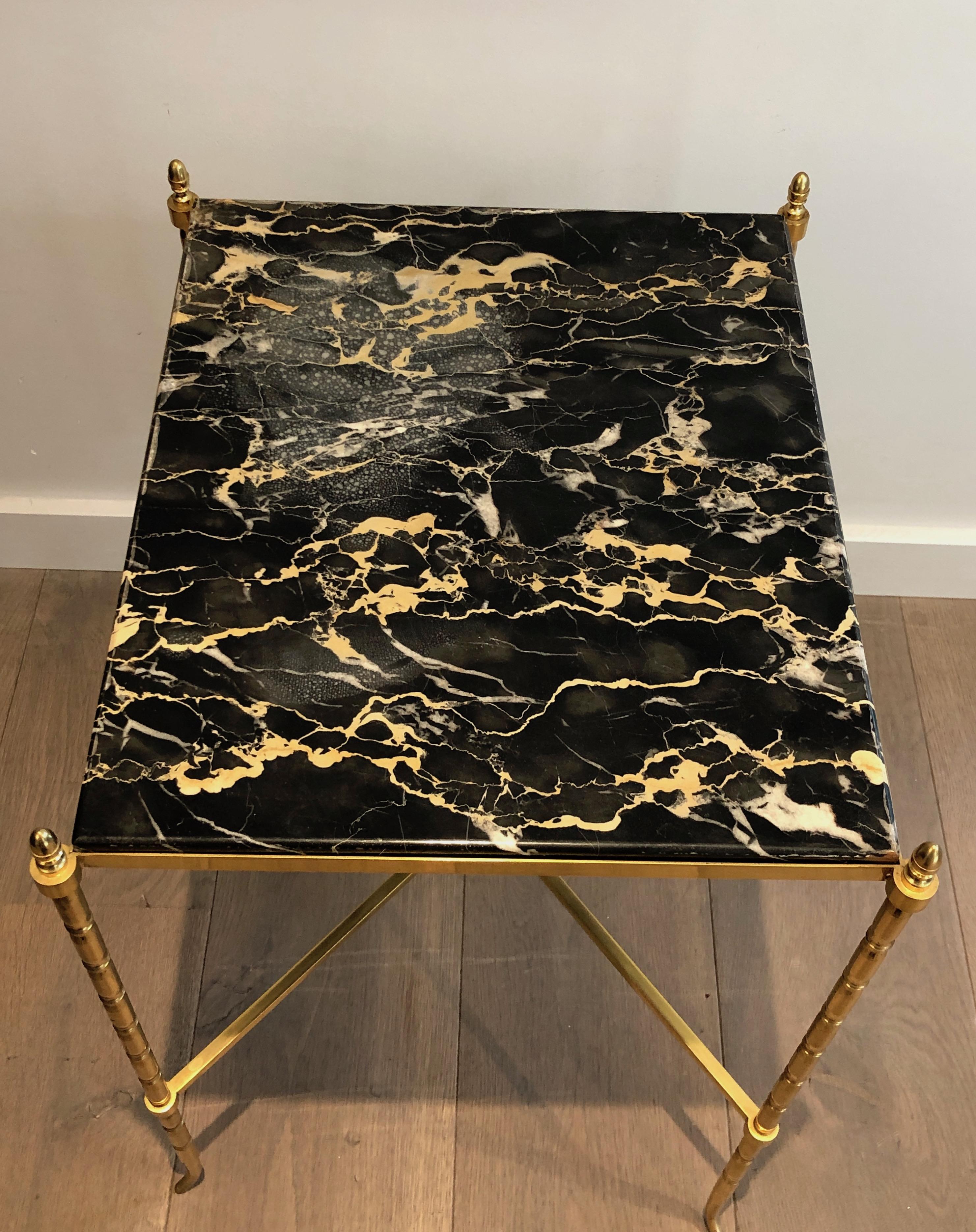 Brass Side Table with Black Marble, French Work by Maison Baguès, circa 1940 10