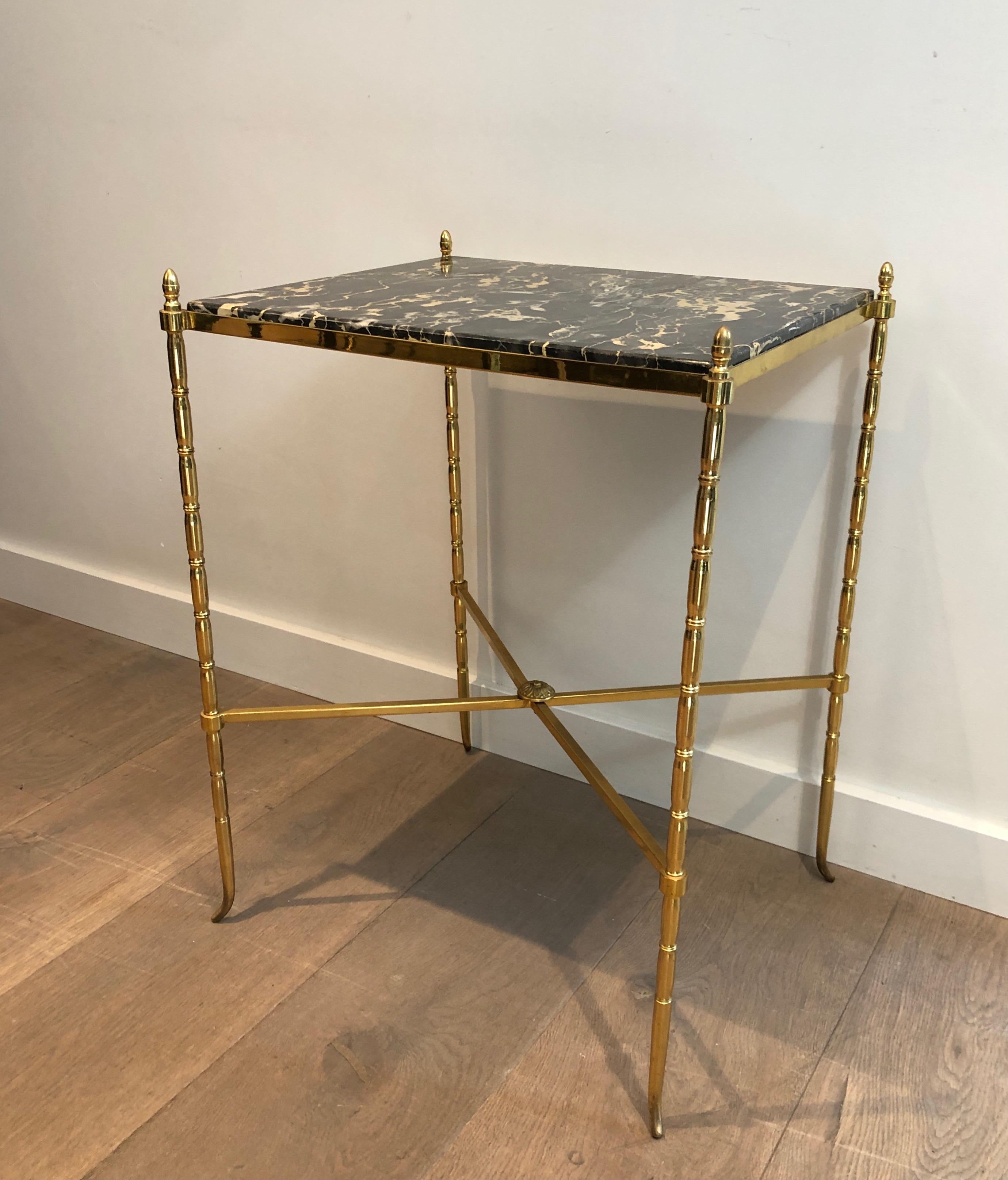 Brass Side Table with Black Marble, French Work by Maison Baguès, circa 1940 11