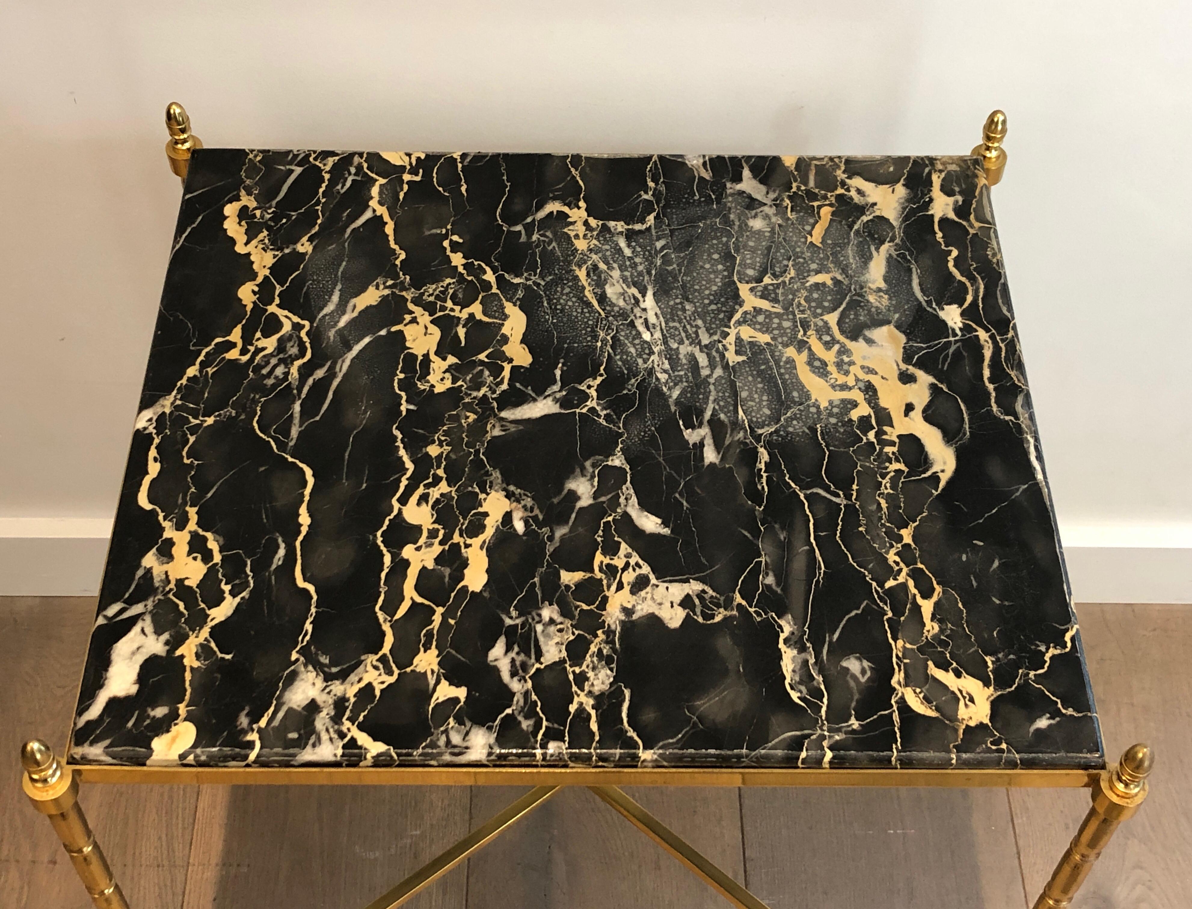 Brass Side Table with Black Marble, French Work by Maison Baguès, circa 1940 In Good Condition In Marcq-en-Barœul, Hauts-de-France