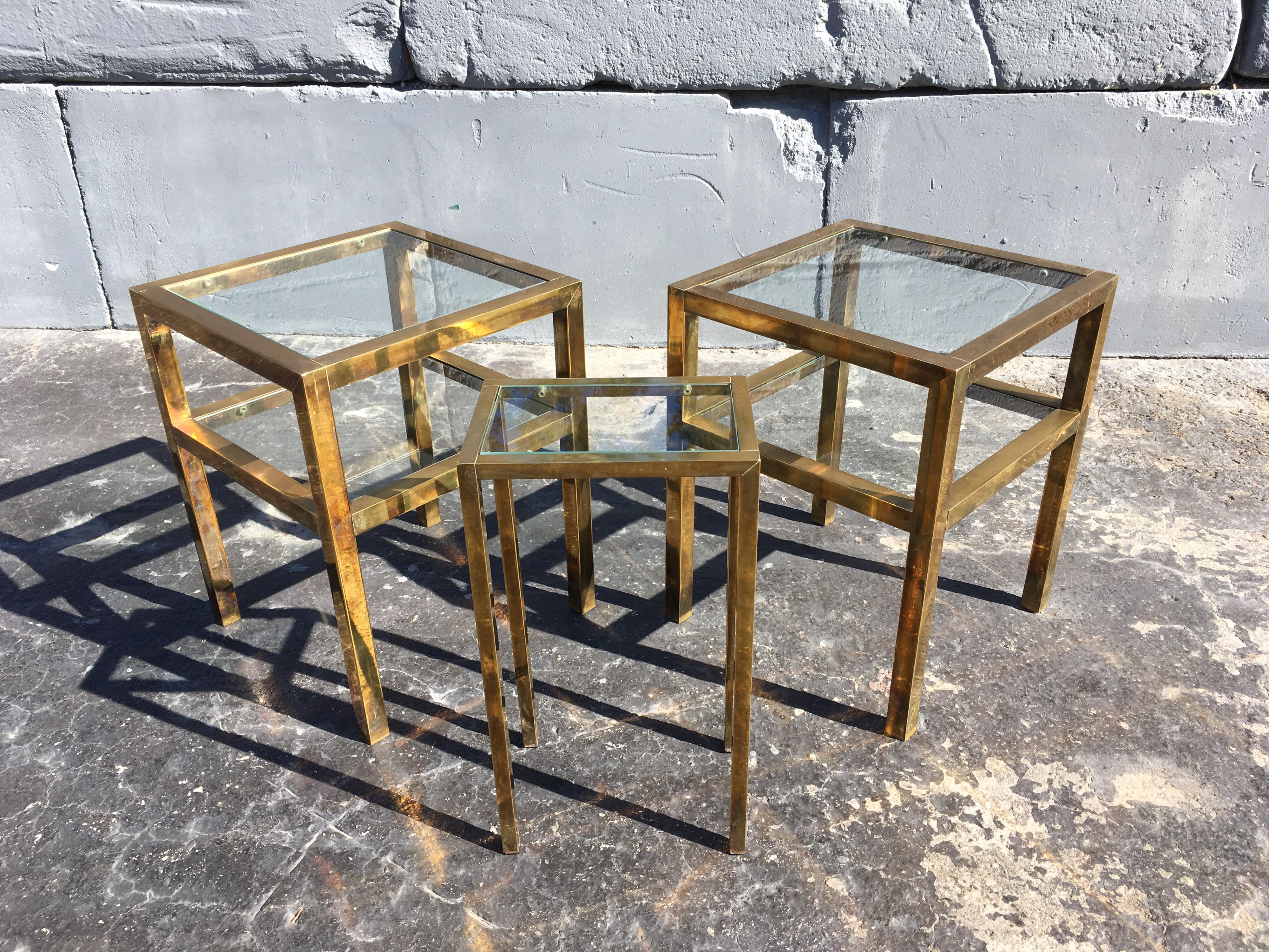 Brass Side Table with Glass in the Style of Laverne 4