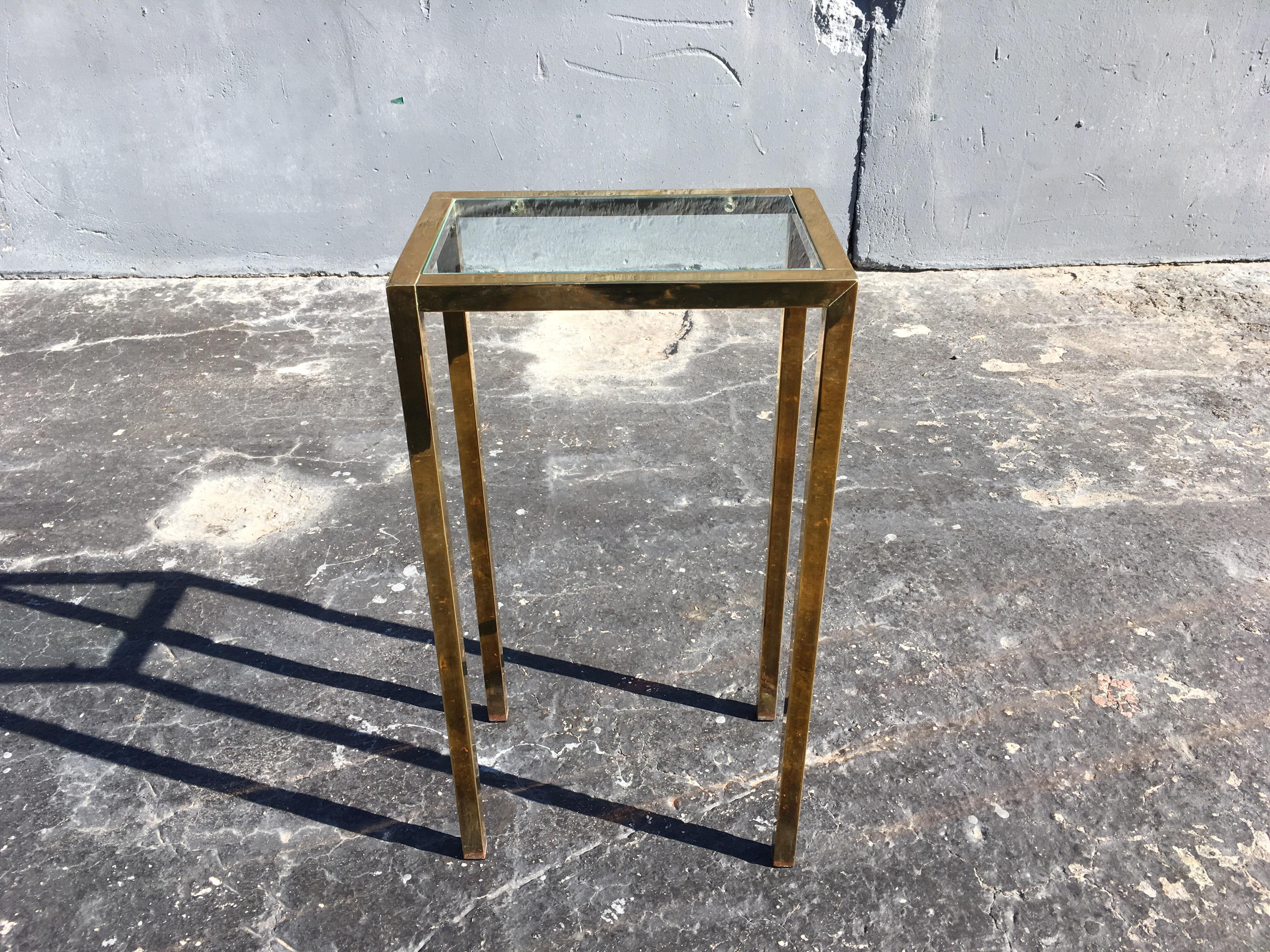 Mid-Century Modern Brass Side Table with Glass in the Style of Laverne