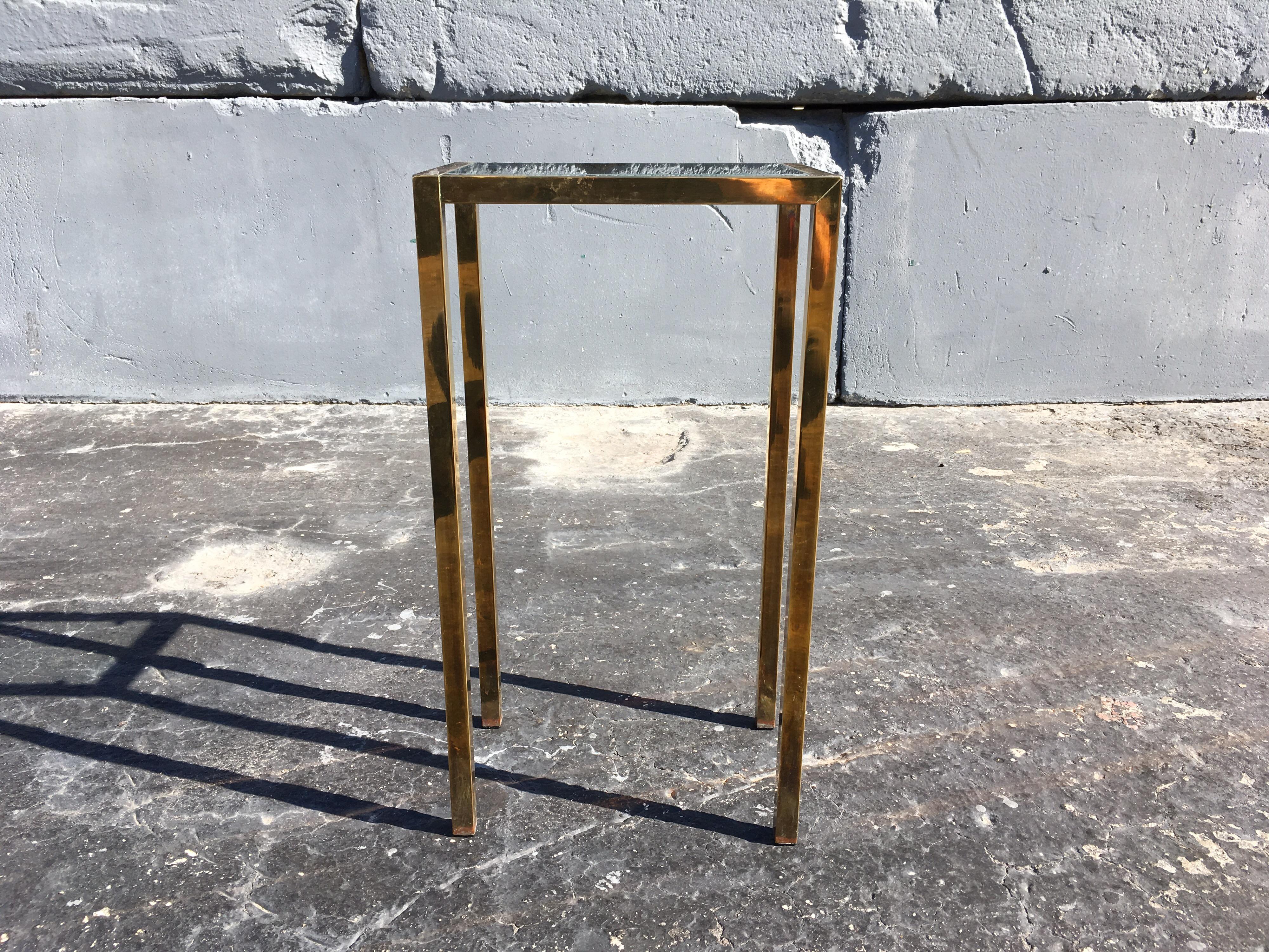 American Brass Side Table with Glass in the Style of Laverne