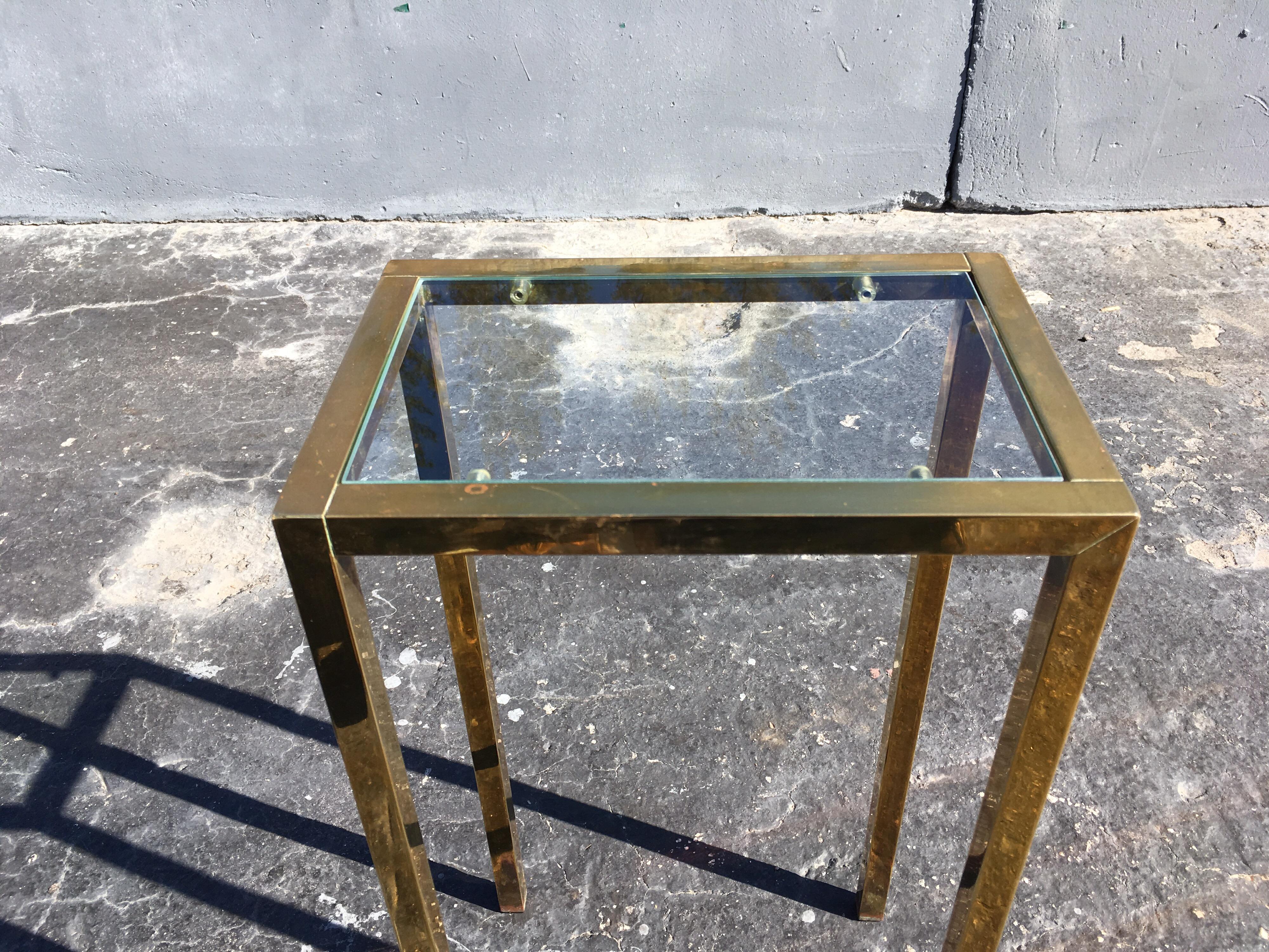 Brass Side Table with Glass in the Style of Laverne In Good Condition In Miami, FL