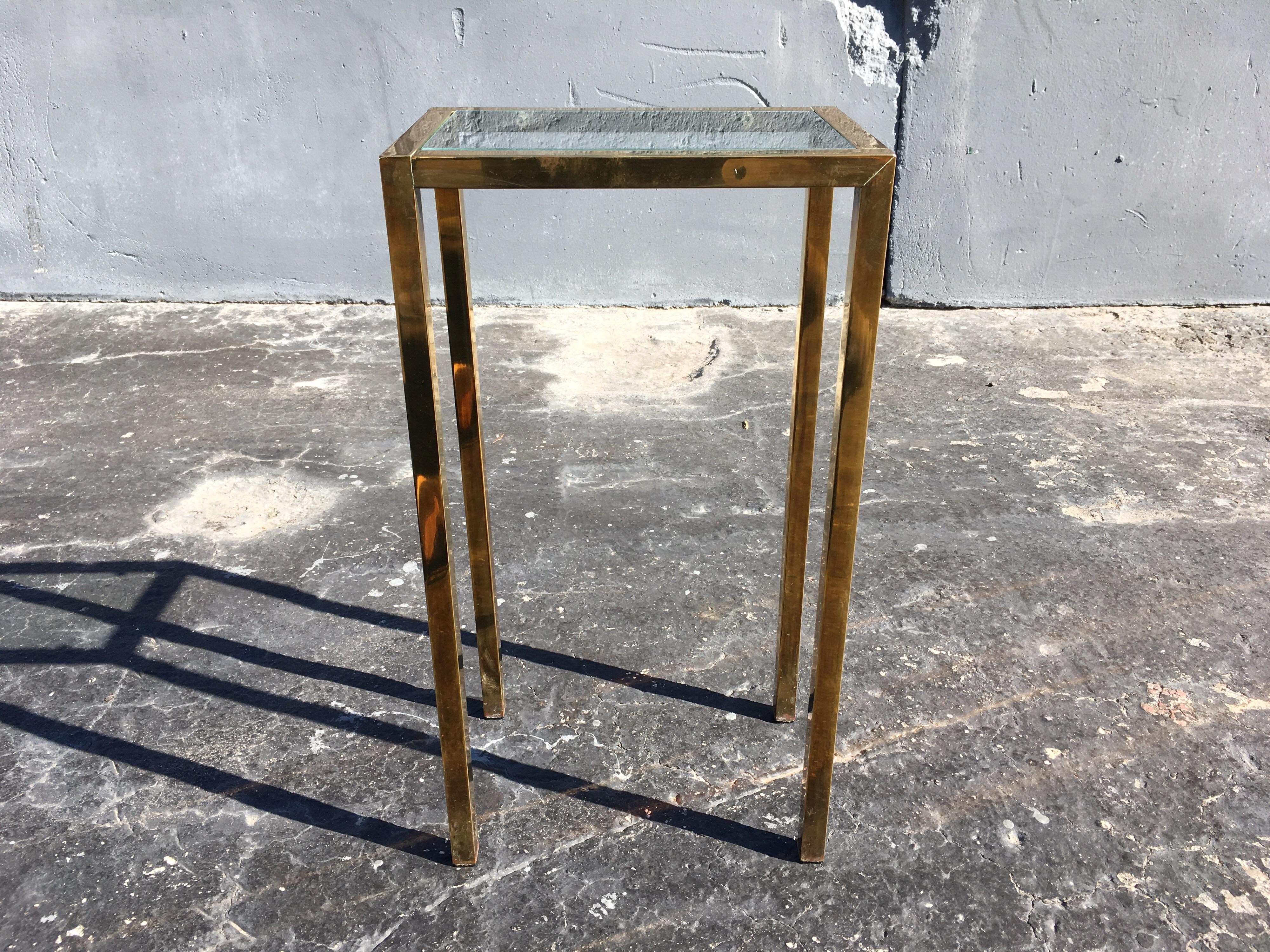 Brass Side Table with Glass in the Style of Laverne 1