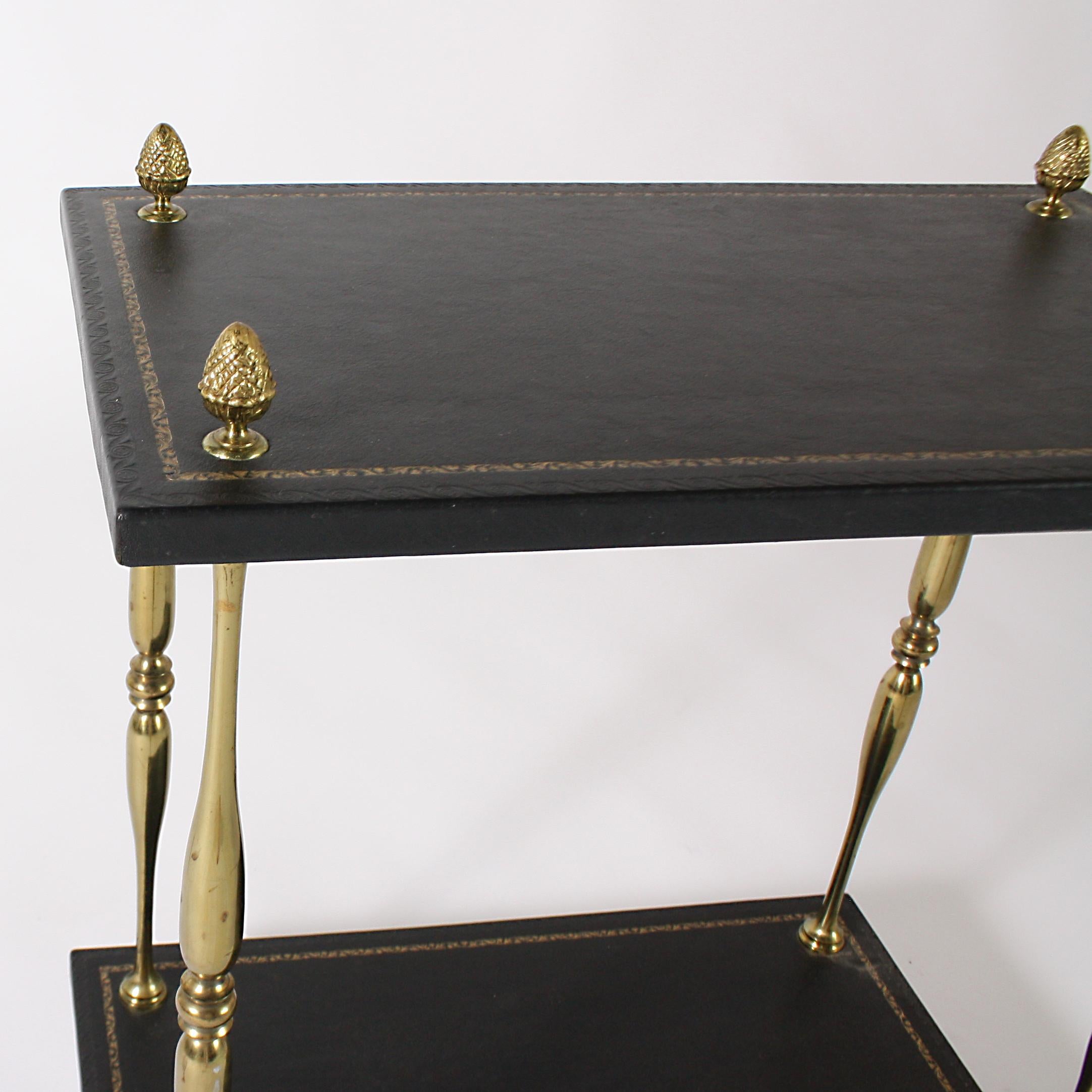 French Brass Side Table with Leather Tops, circa 1950