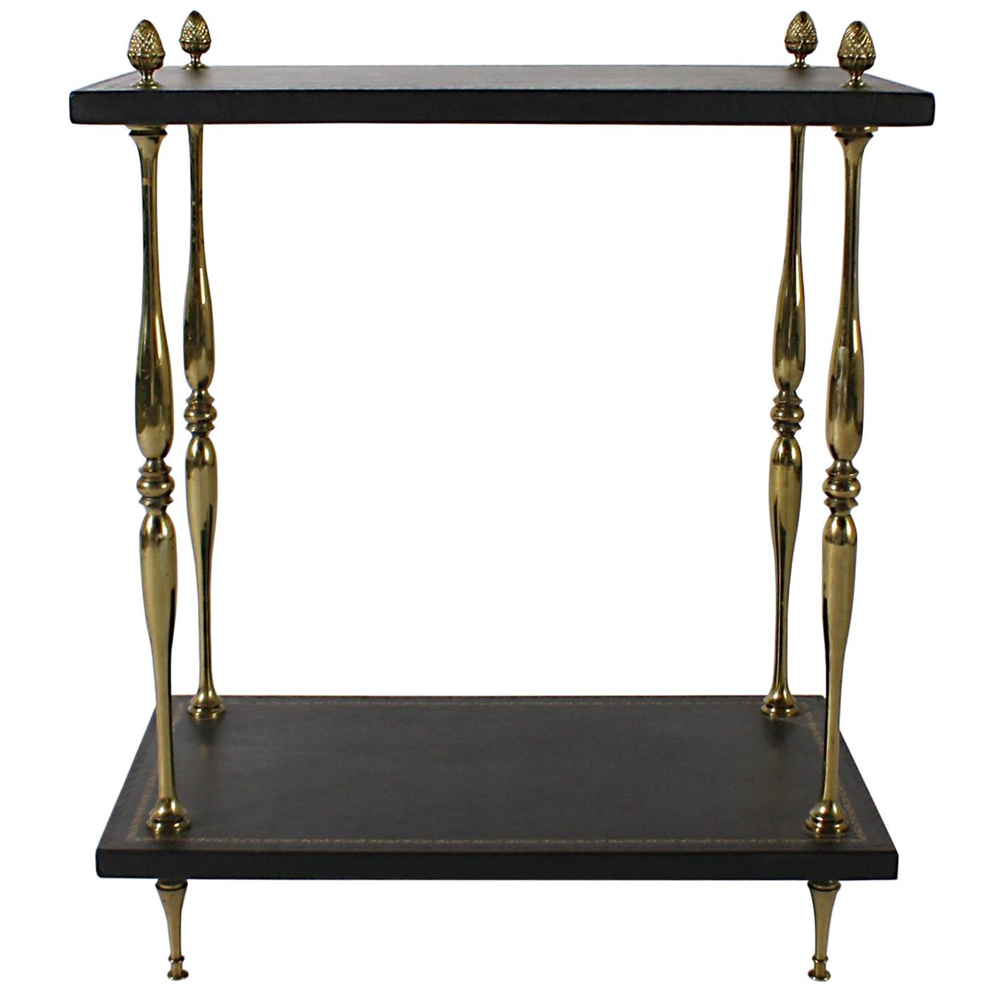 Brass Side Table with Leather Tops, circa 1950