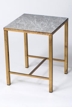 Brass Side Table with Light Grey Marble Top, France circa 1950