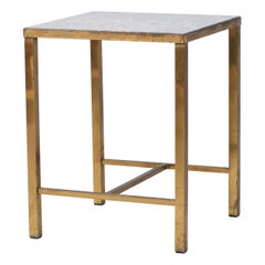 Brass Side Table with Light Grey Marble Top, France circa 1950