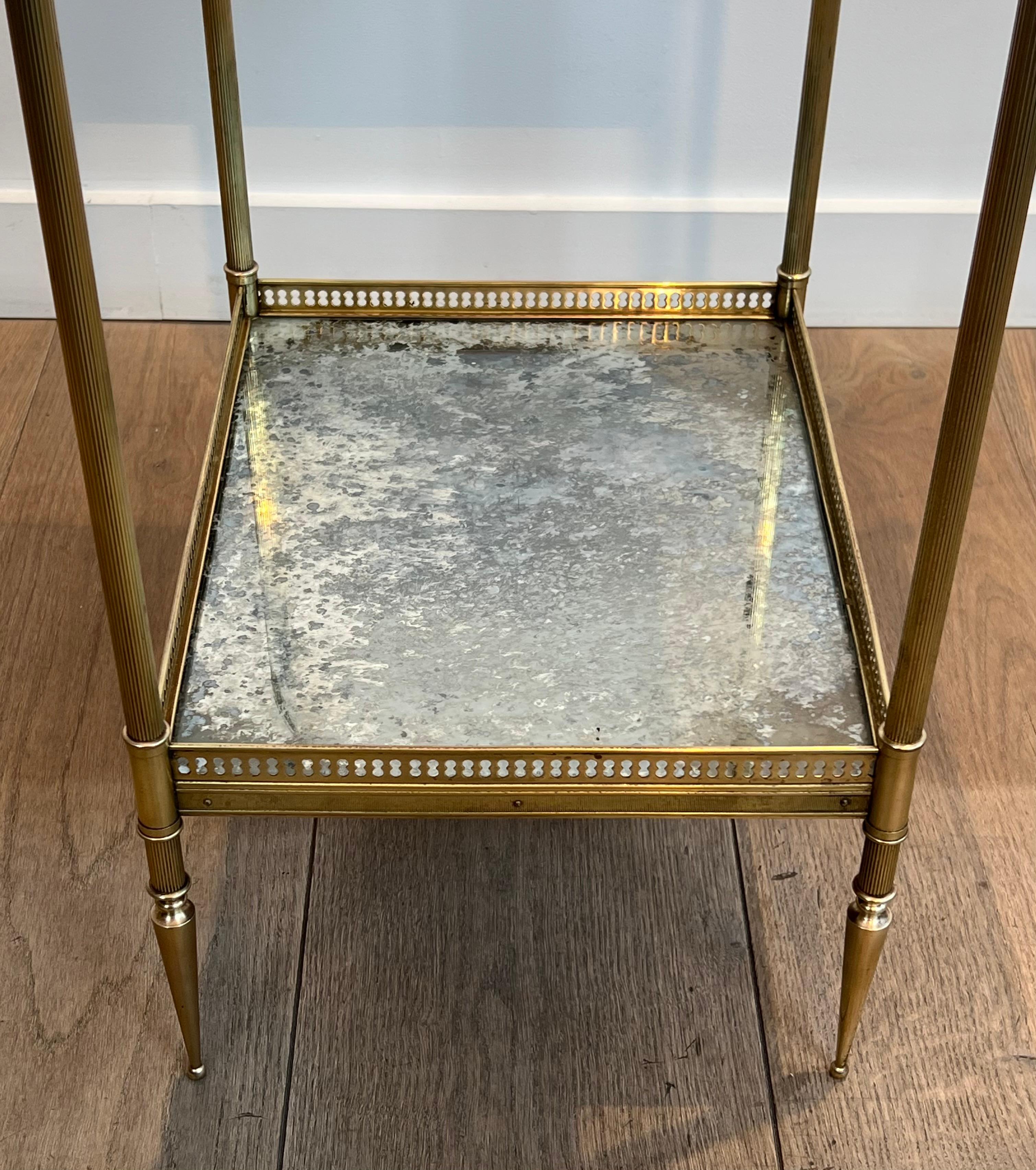 Brass Side Tables with Oxidized Mirror Tops by Maison Jansen For Sale 1