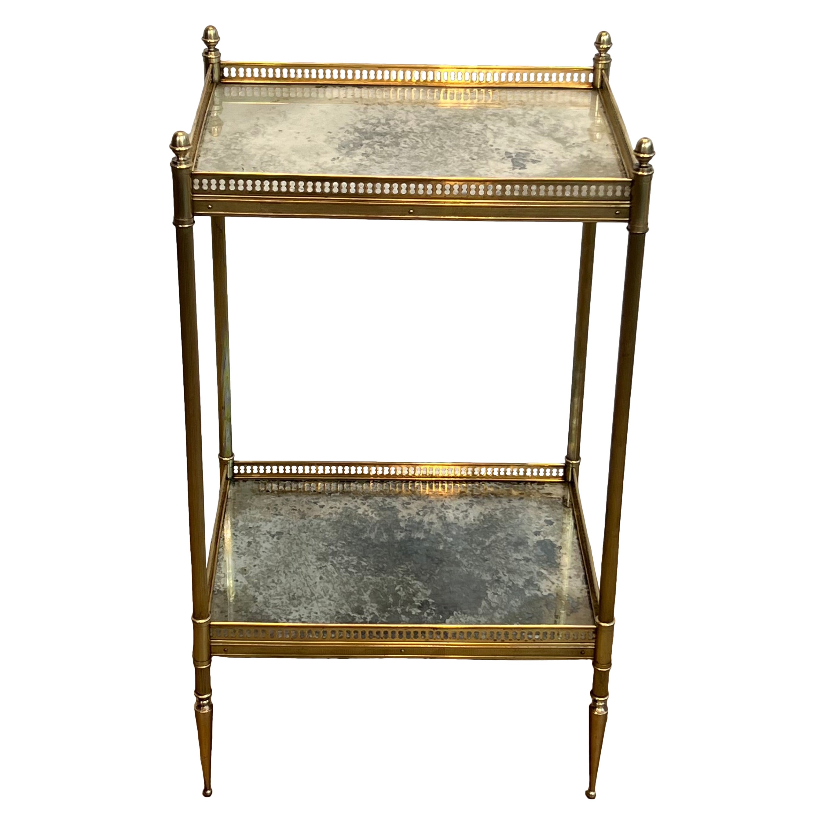 Tables d'appoint en laiton avec plateaux en miroir oxydé par Maison Jansen