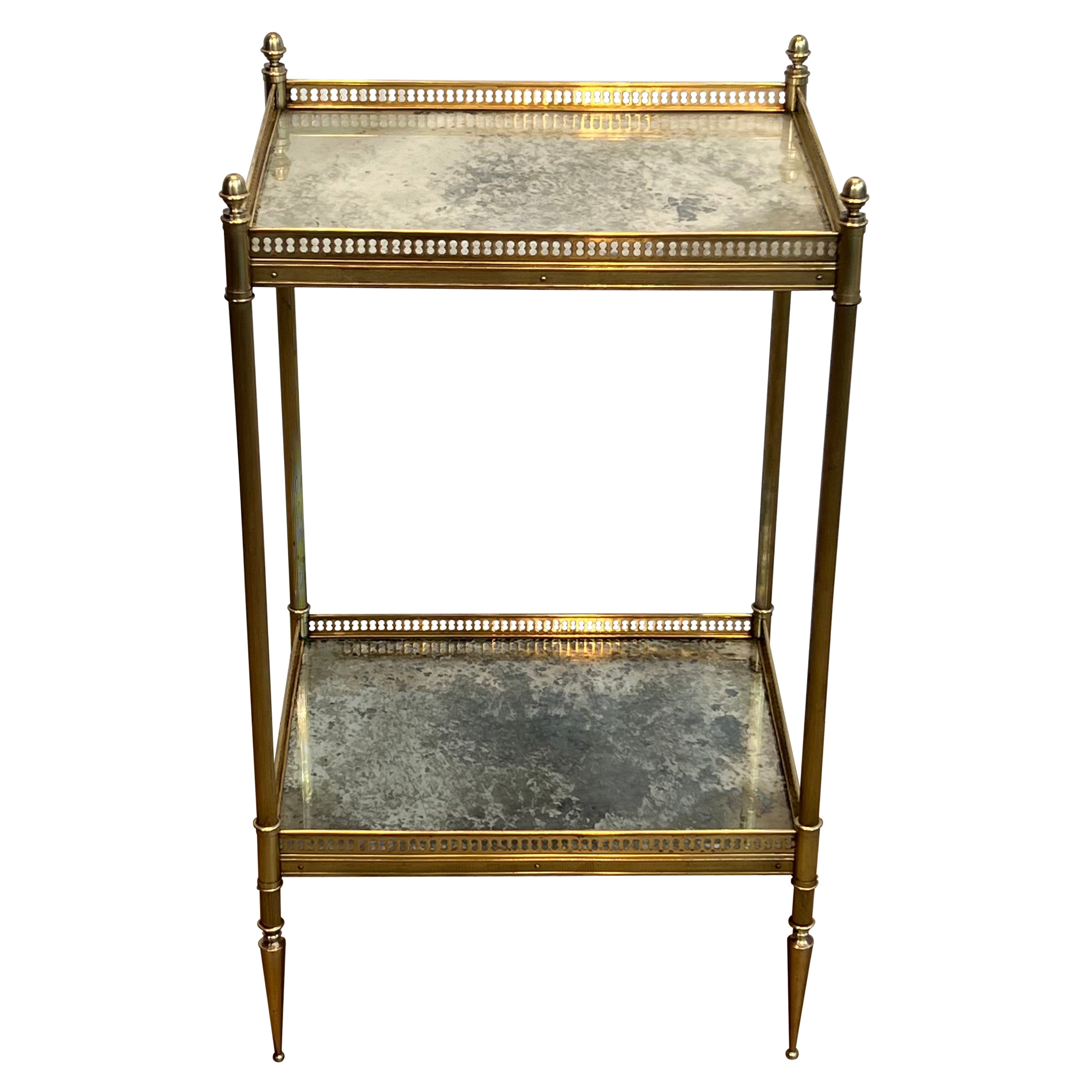 Brass Side Tables with Oxidized Mirror Tops by Maison Jansen For Sale
