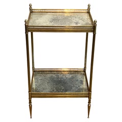 Brass Side Tables with Oxidized Mirror Tops by Maison Jansen