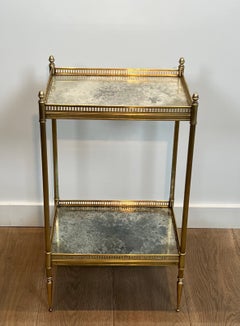 Brass Side Tables with Oxidized Mirror Tops by Maison Jansen