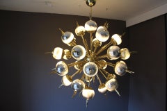 Brass, Silver and Mercury Murano Glass Globes Sputnik Chandelier