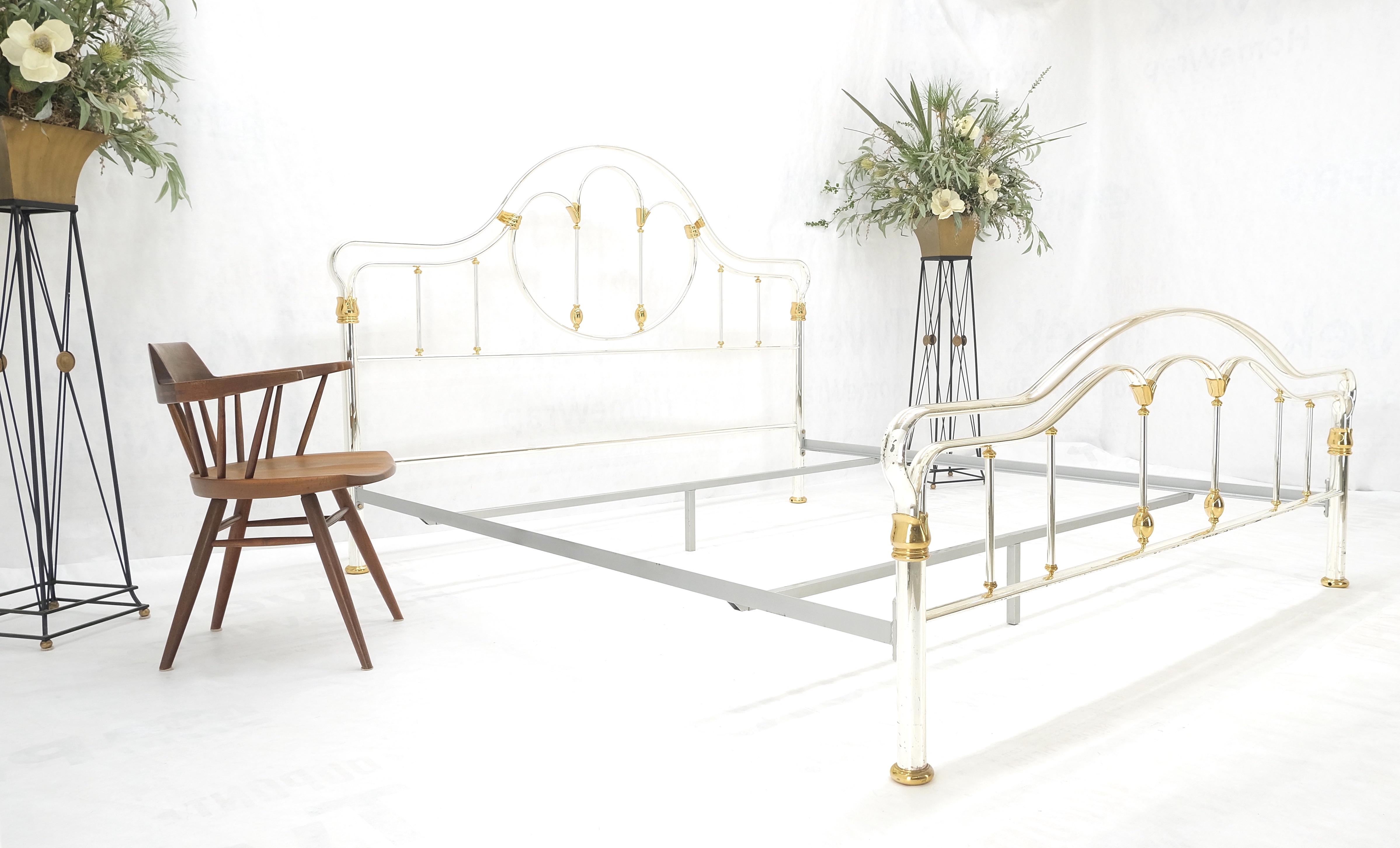 Brass & Silver Plated King Size Hollywood Regency Bed Frame Rails Mid Century For Sale 4