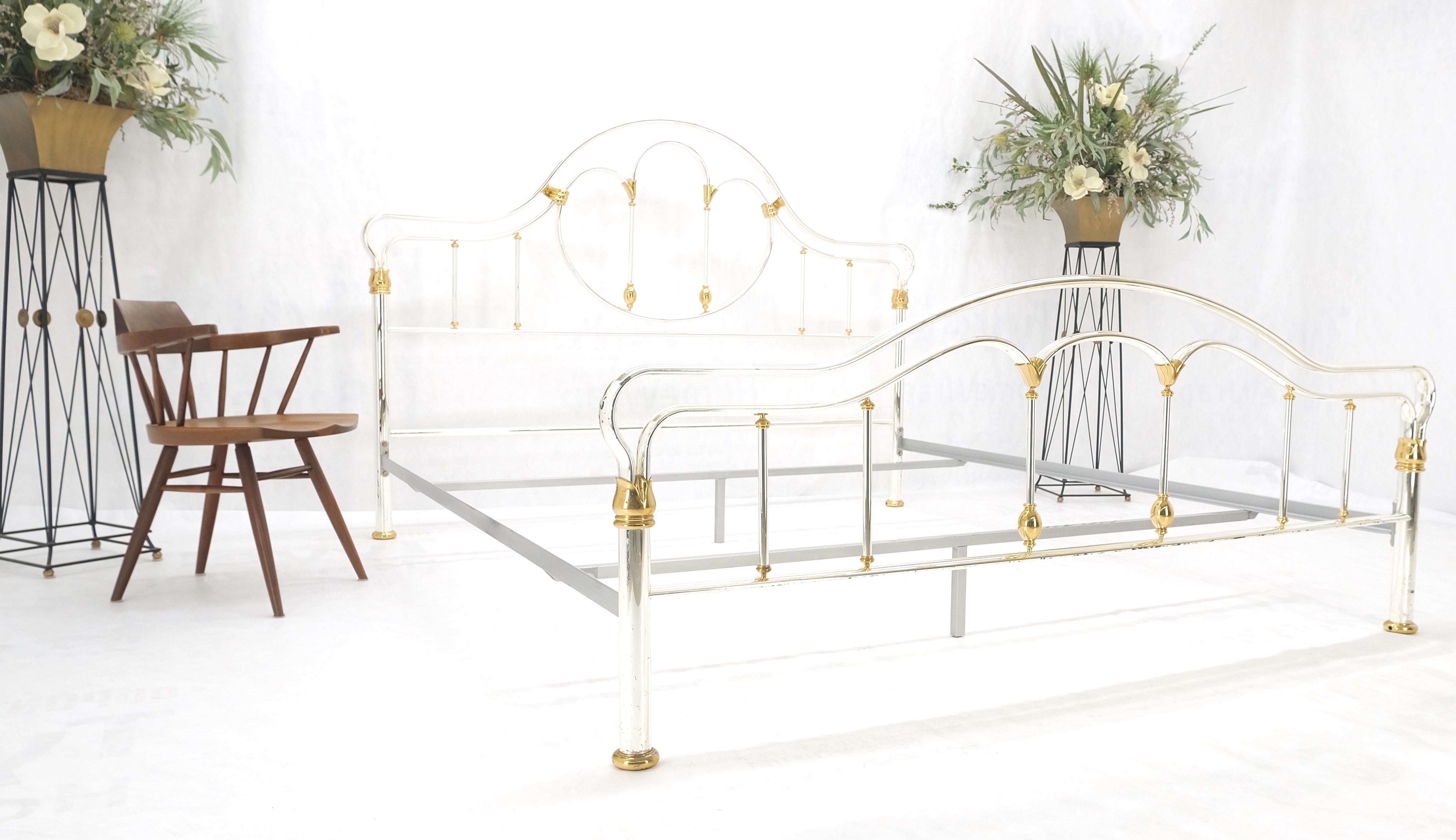 Brass & Silver Plated King Size Hollywood Regency Bed Frame Rails Mid Century For Sale 6