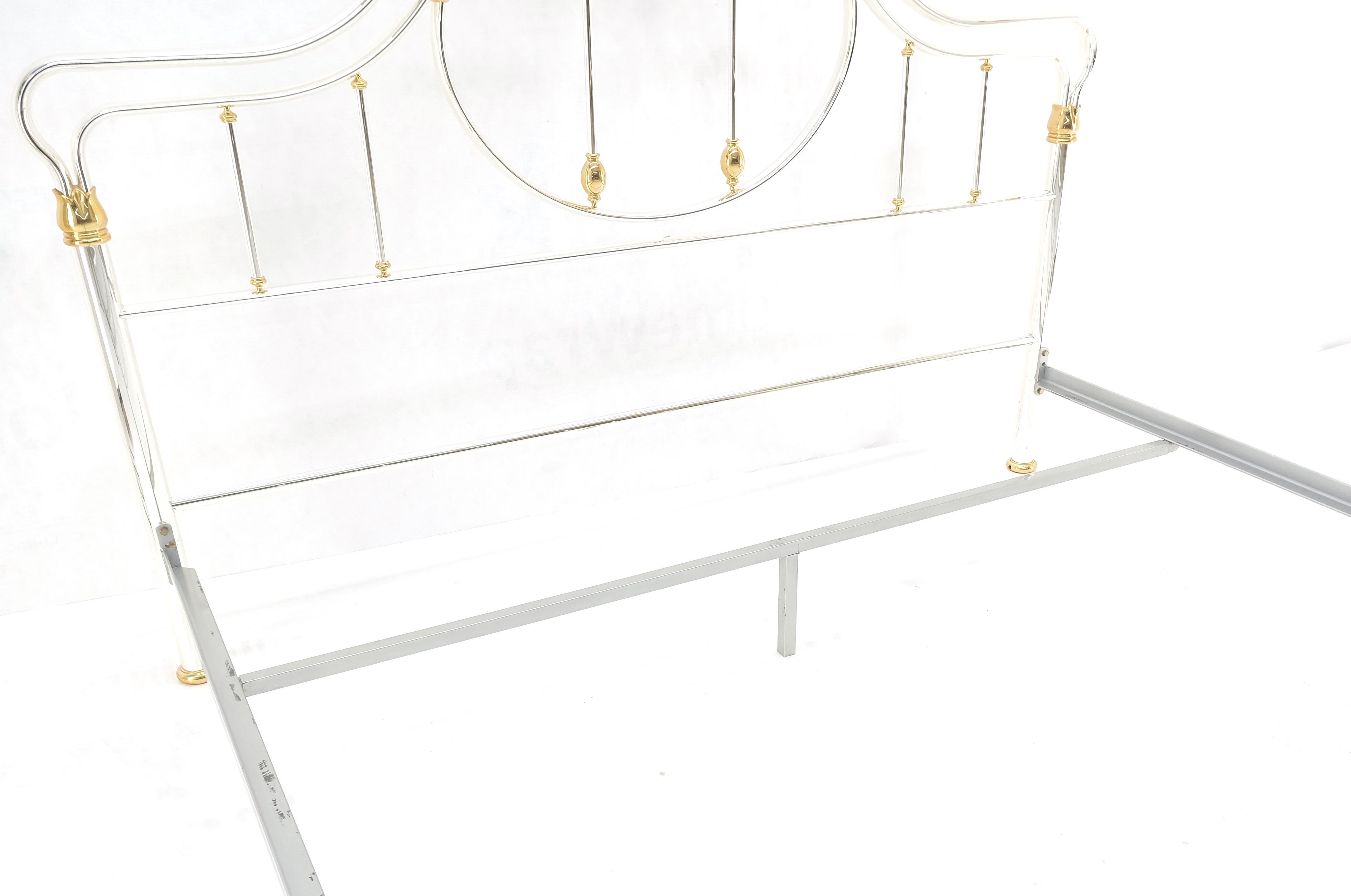 Brass & Silver Plated King Size Hollywood Regency Bed Frame Rails Mid Century For Sale 6