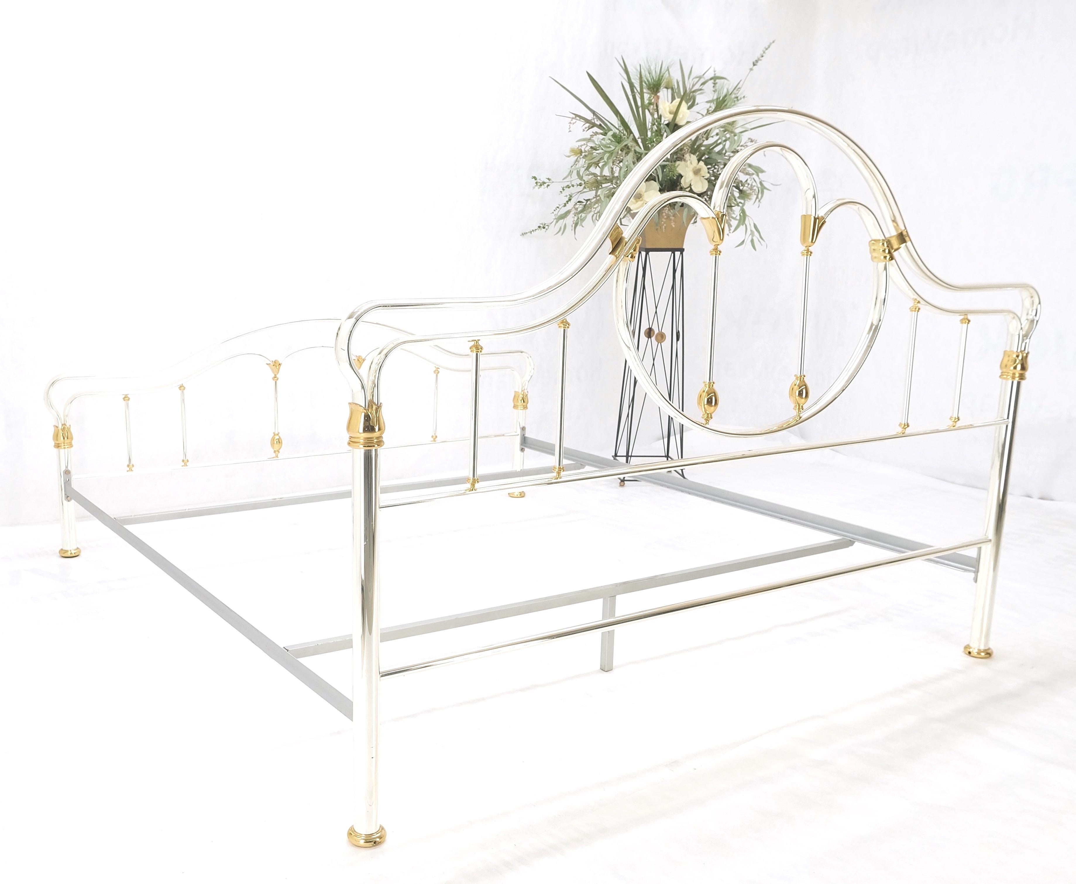 Brass & Silver Plated King Size Hollywood Regency Bed Frame Rails Mid Century For Sale 8