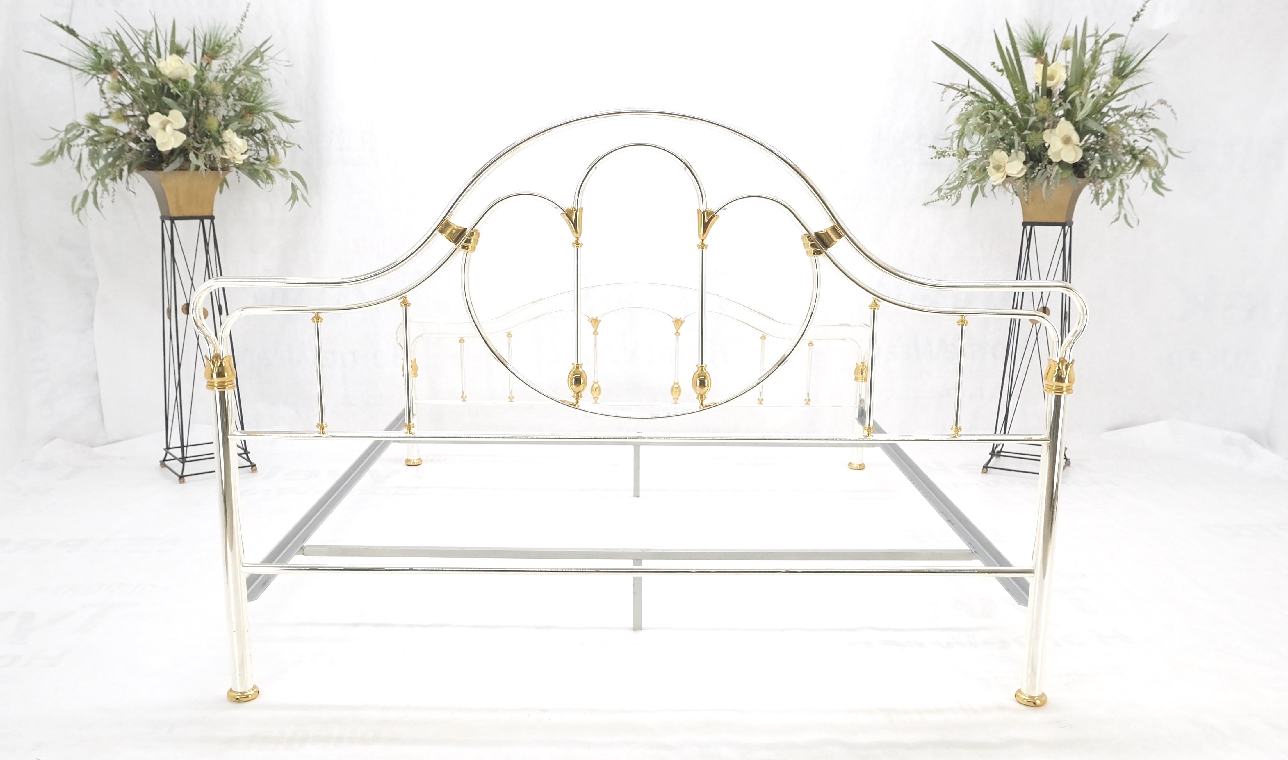 Brass & Silver Plated King Size Hollywood Regency Bed Frame Rails Mid Century For Sale 10