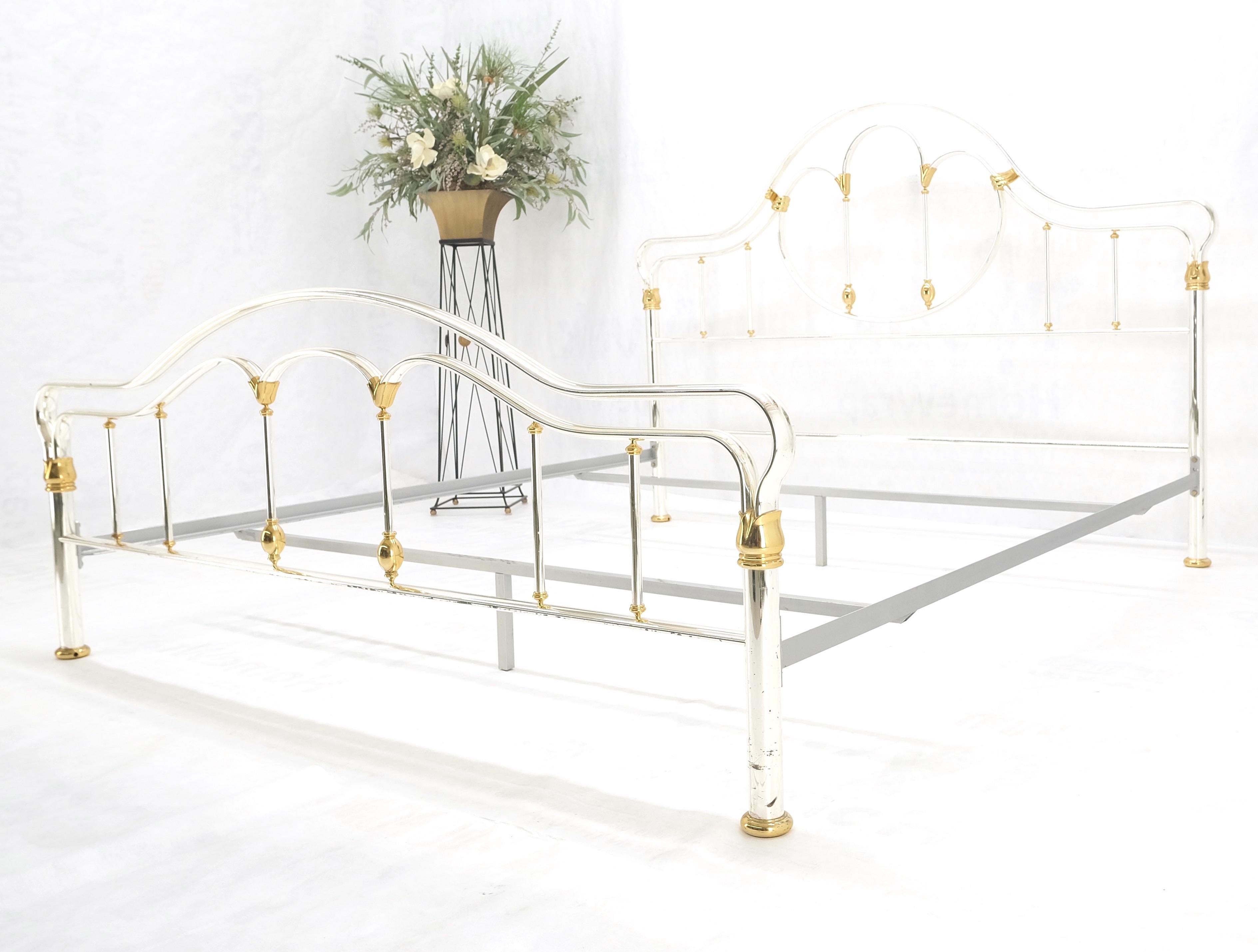 Mid-Century Modern Brass & Silver Plated King Size Hollywood Regency Bed Frame Rails Mid Century For Sale