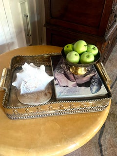 Brass Silverplate Tray Pierced Decorative  Gallery and Large Cylindrical Handl