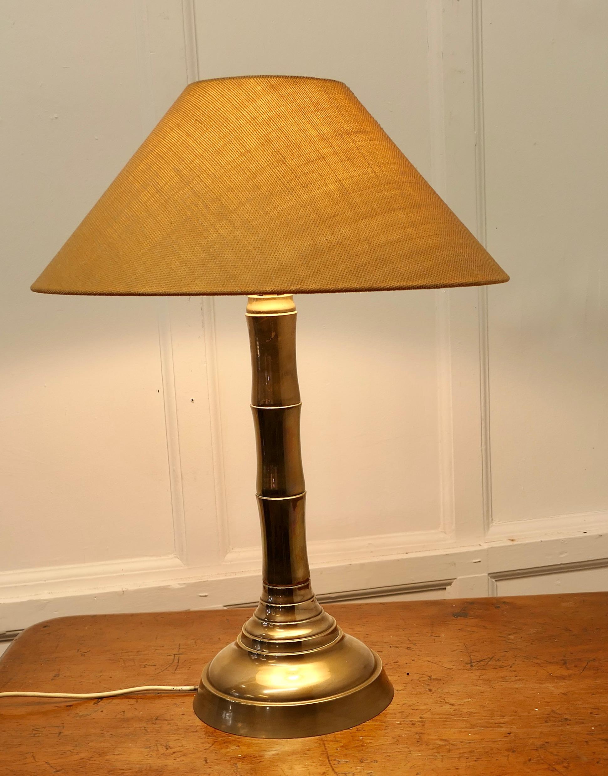 Chinoiserie Brass Simulated Bamboo Table Lamp with Coolie Shade   A very stylish piece 