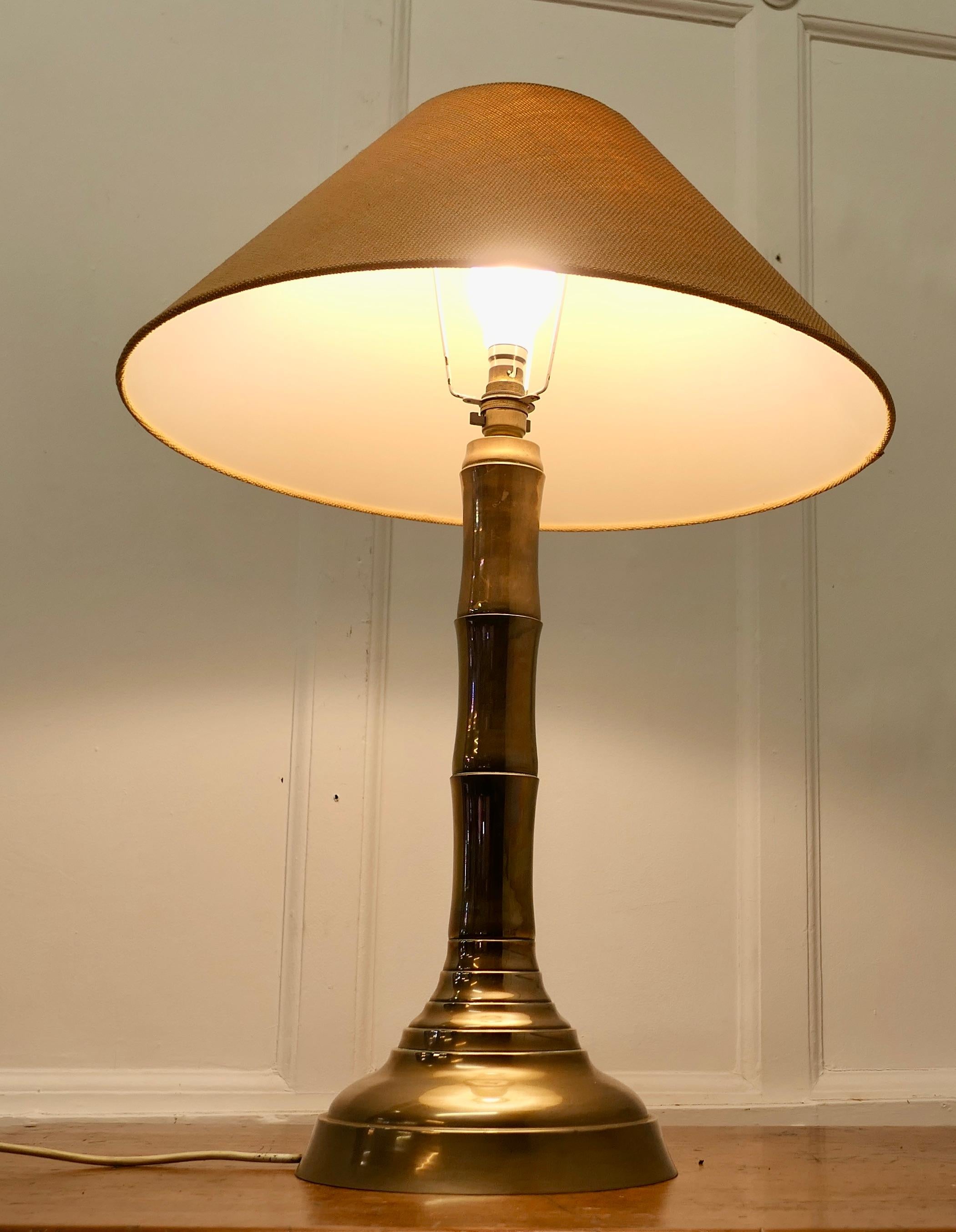 Brass Simulated Bamboo Table Lamp with Coolie Shade   A very stylish piece  In Good Condition For Sale In Chillerton, Isle of Wight